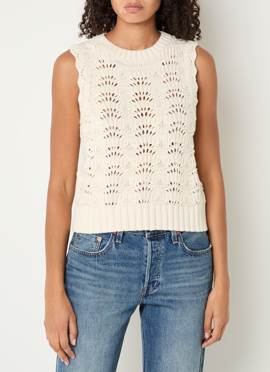 Levi's Fijngebreide top van crochet met ronde hals - detail 4 gebroken wit