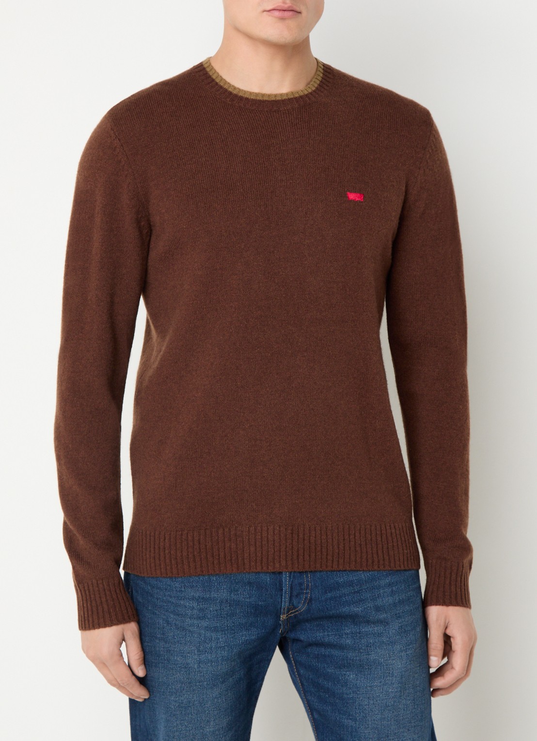 Levi's Fijngebreide trui in wolblend met logoborduring - detail hazelnootbruin