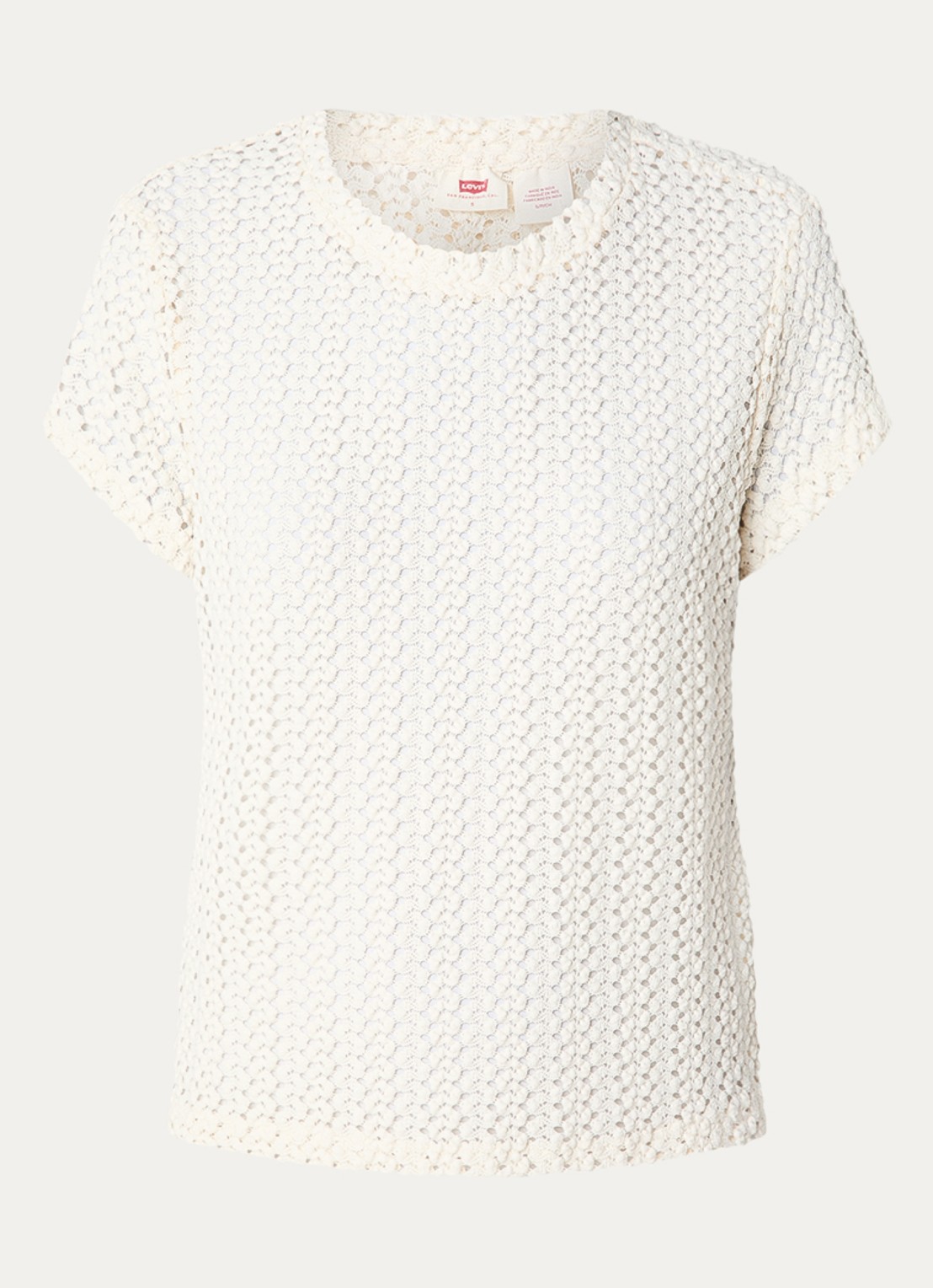 Levi's Fiona semi-transparant T-shirt van kant - voorkant creme