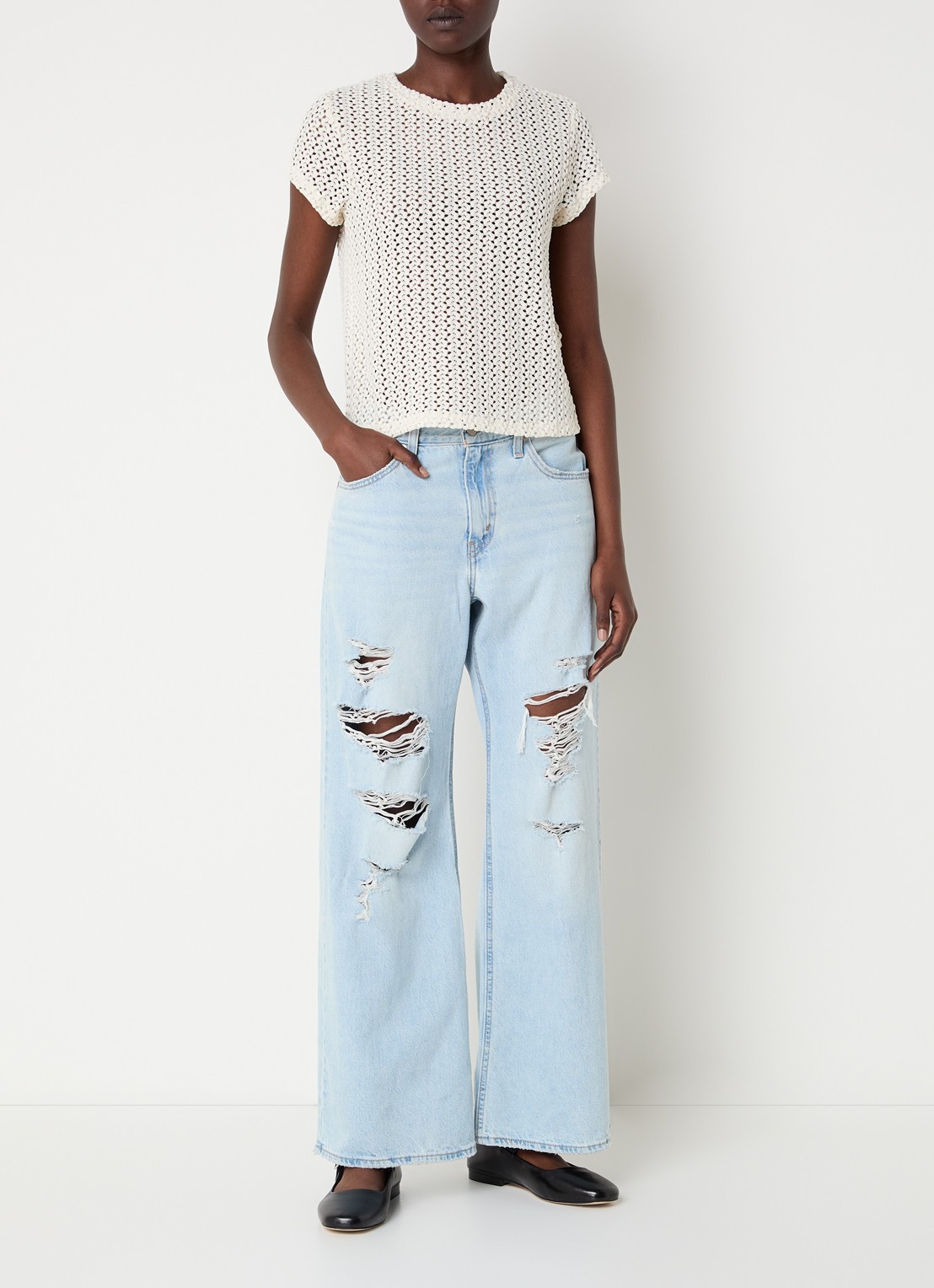 Levi's Fiona semi-transparant T-shirt van kant - voorkant 2 creme