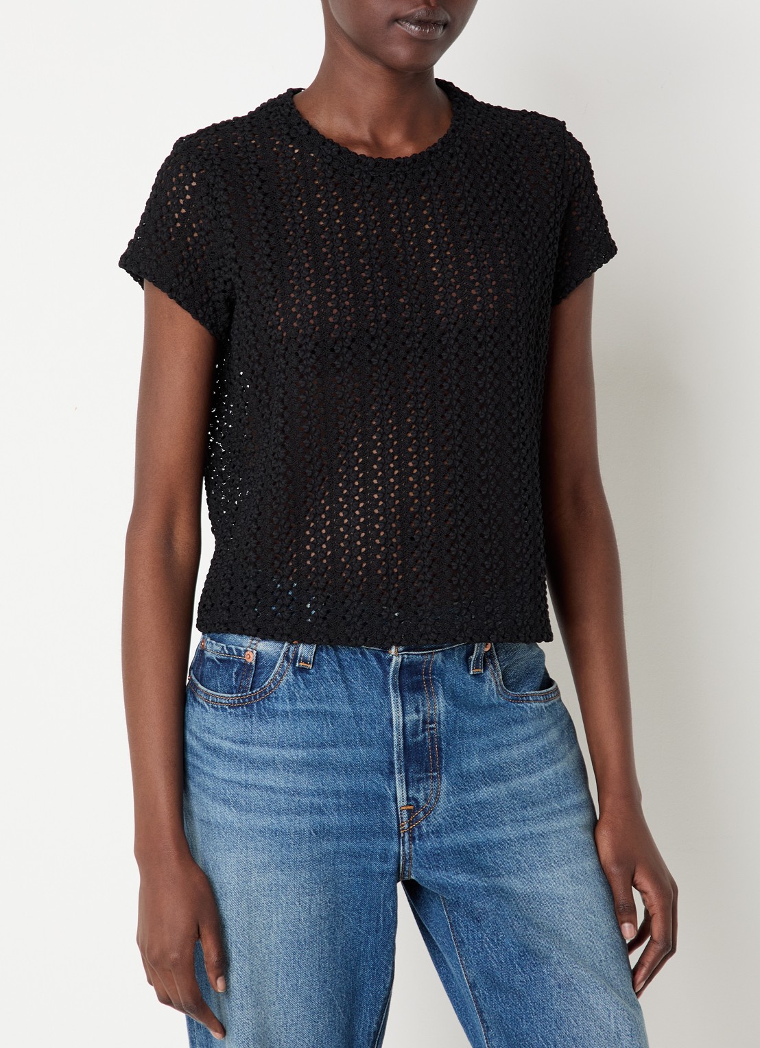 Levi's Fiona semi-transparant T-shirt van kant - detail 4 zwart