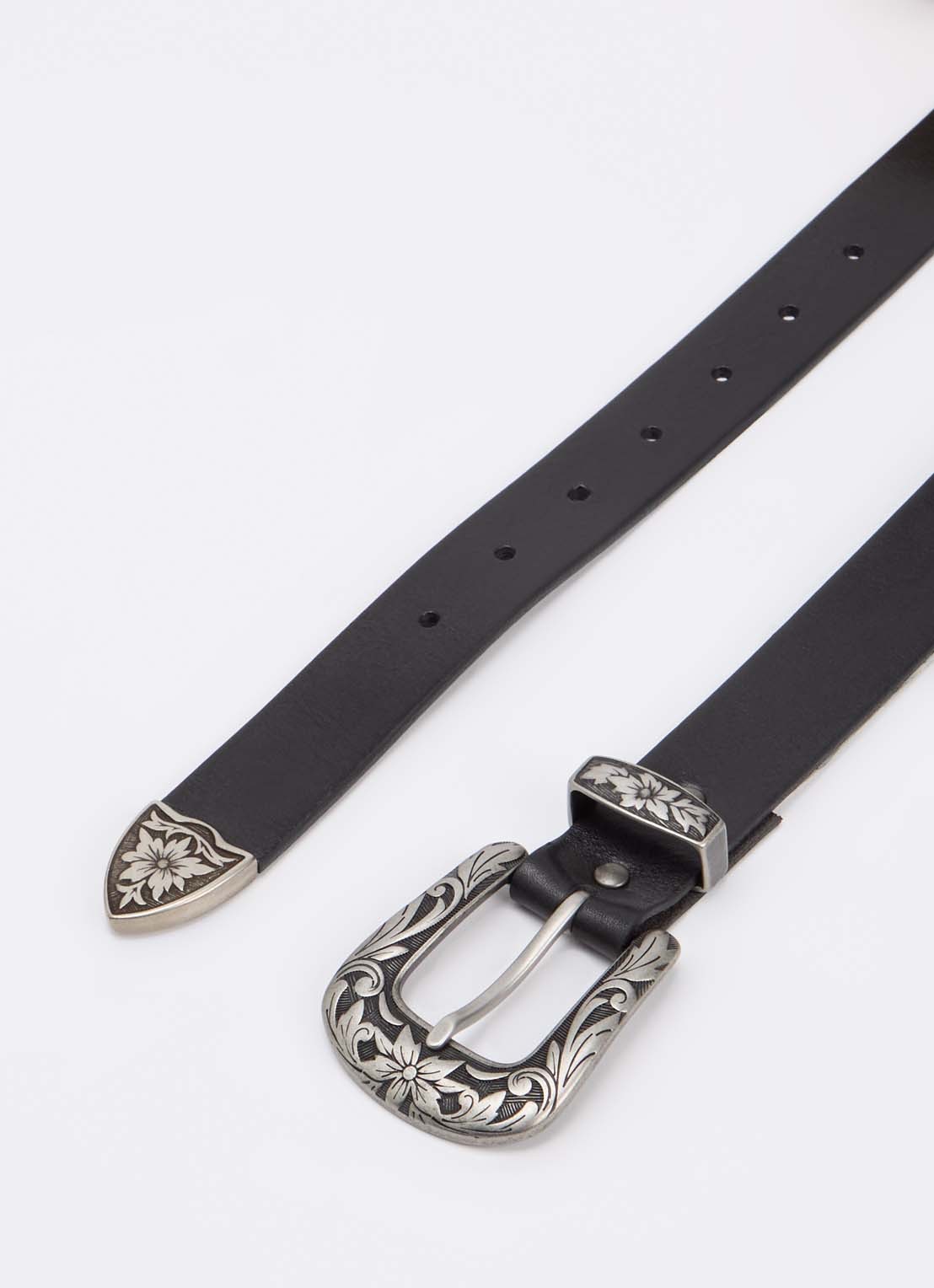 Levi's Go West riem van leer - detail zwart