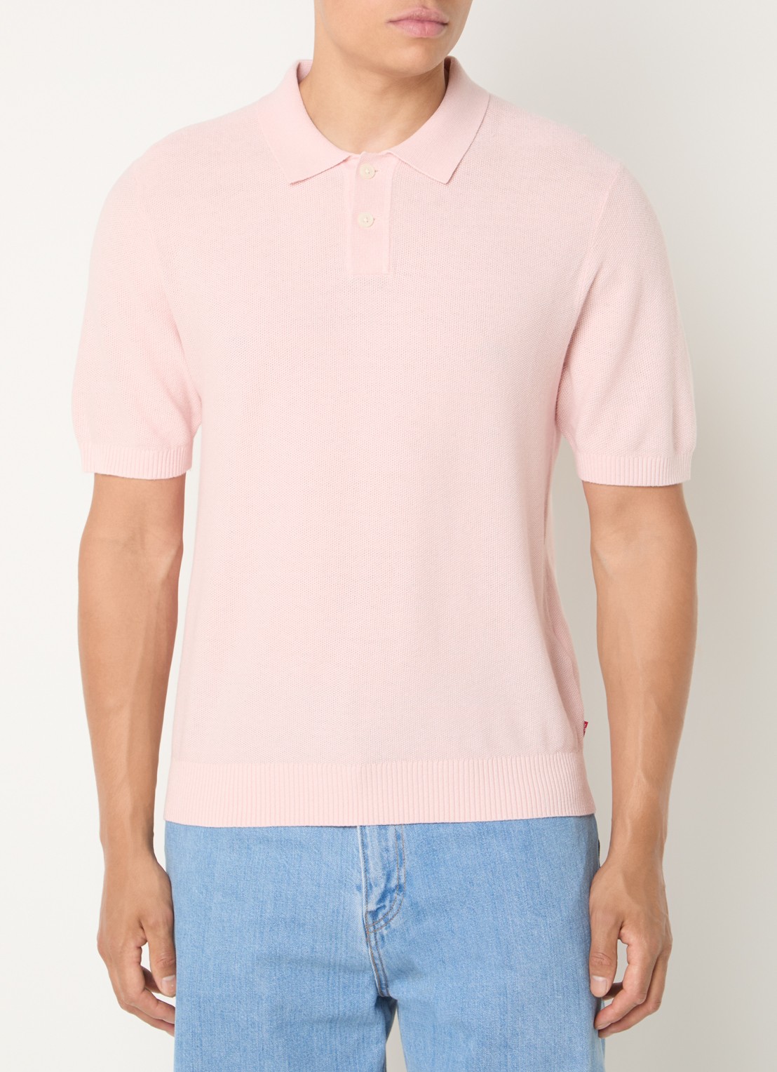 Levi's Grofgebreide regular fit polo in linnenblend - detail roze