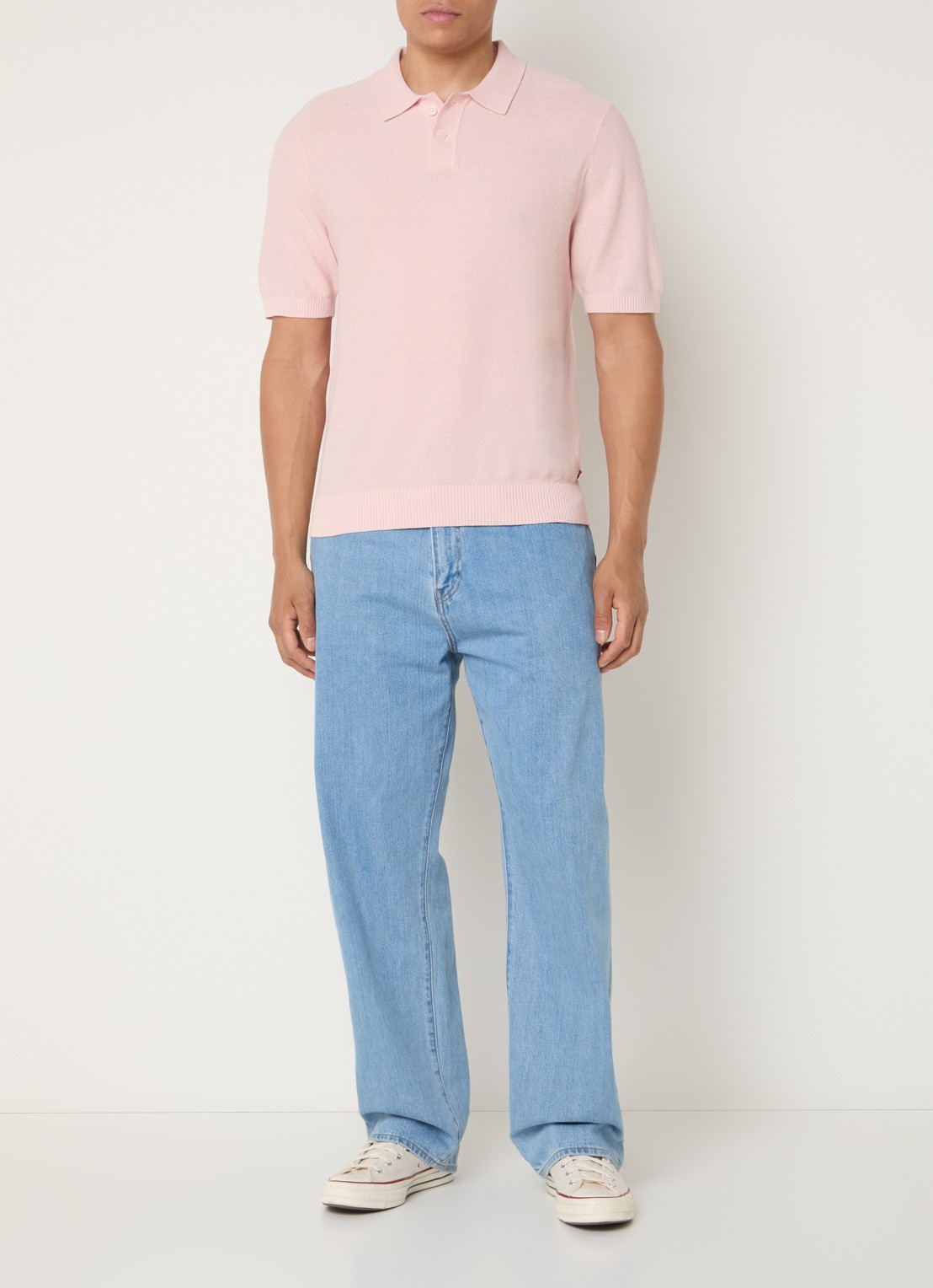 Levi's Grofgebreide regular fit polo in linnenblend - voorkant 3 roze