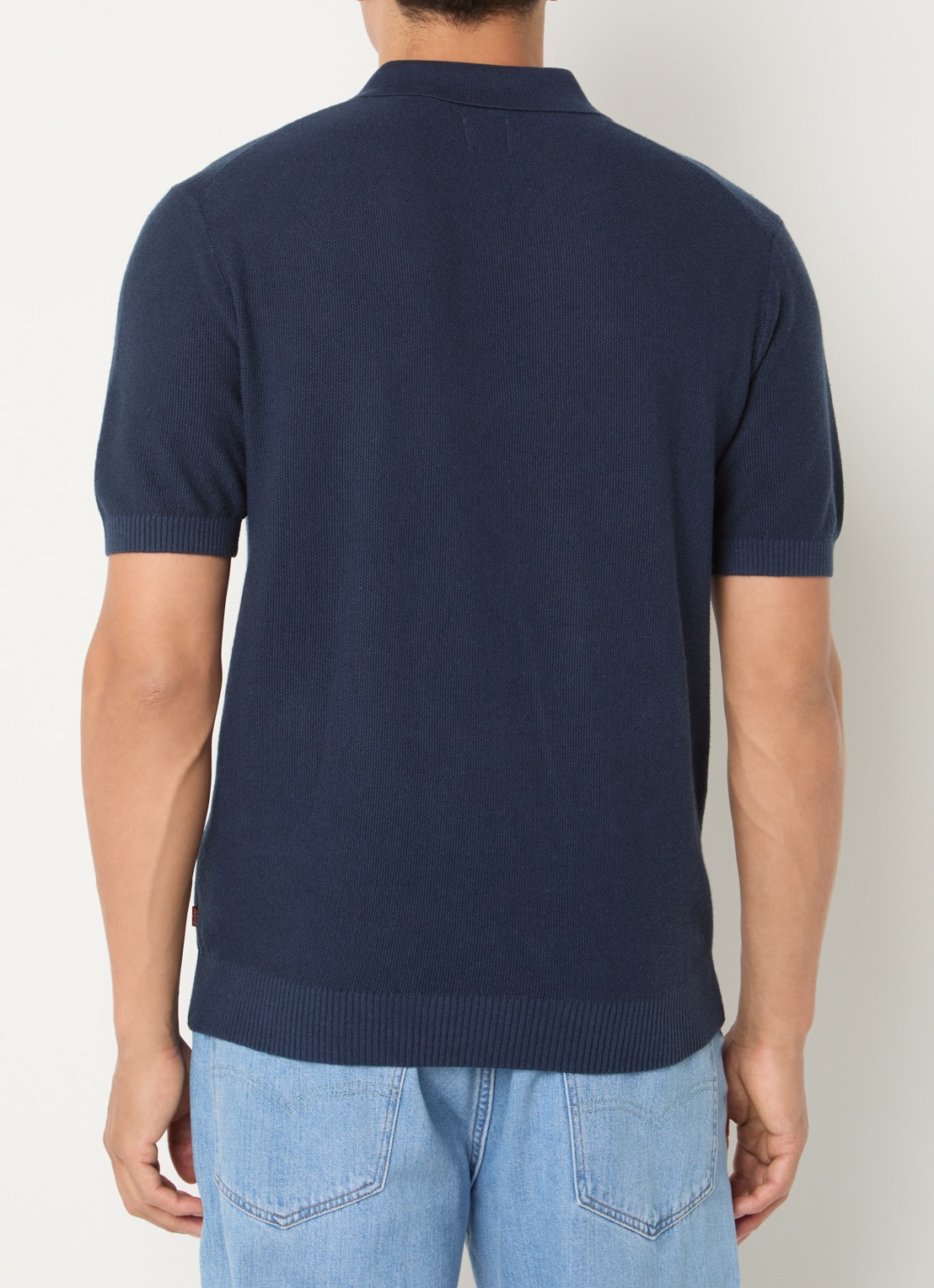 Levi's Grofgebreide regular fit polo in linnenblend - achterkant 2 donkerblauw