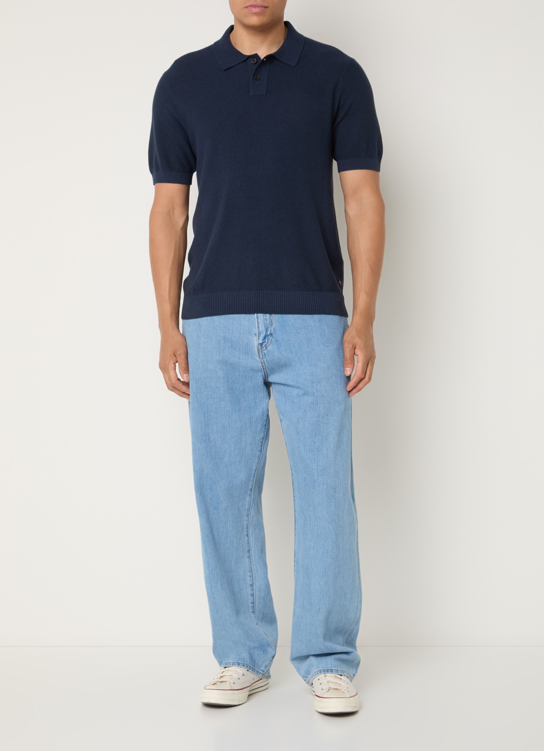 Levi's Grofgebreide regular fit polo in linnenblend - voorkant 4 donkerblauw
