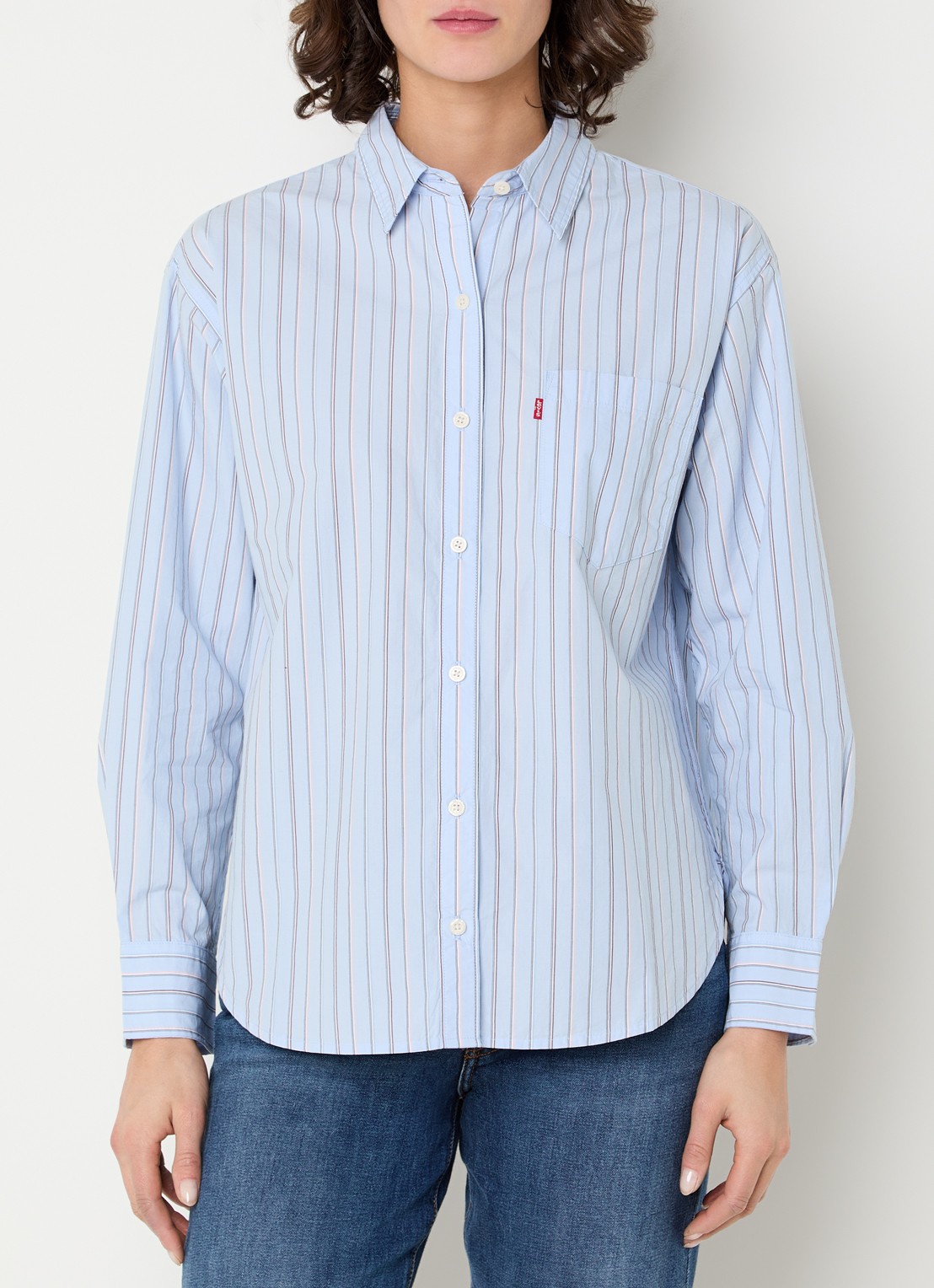 Levi's Harlie blouse met streepprint en borstzak - detail 3 lichtblauw