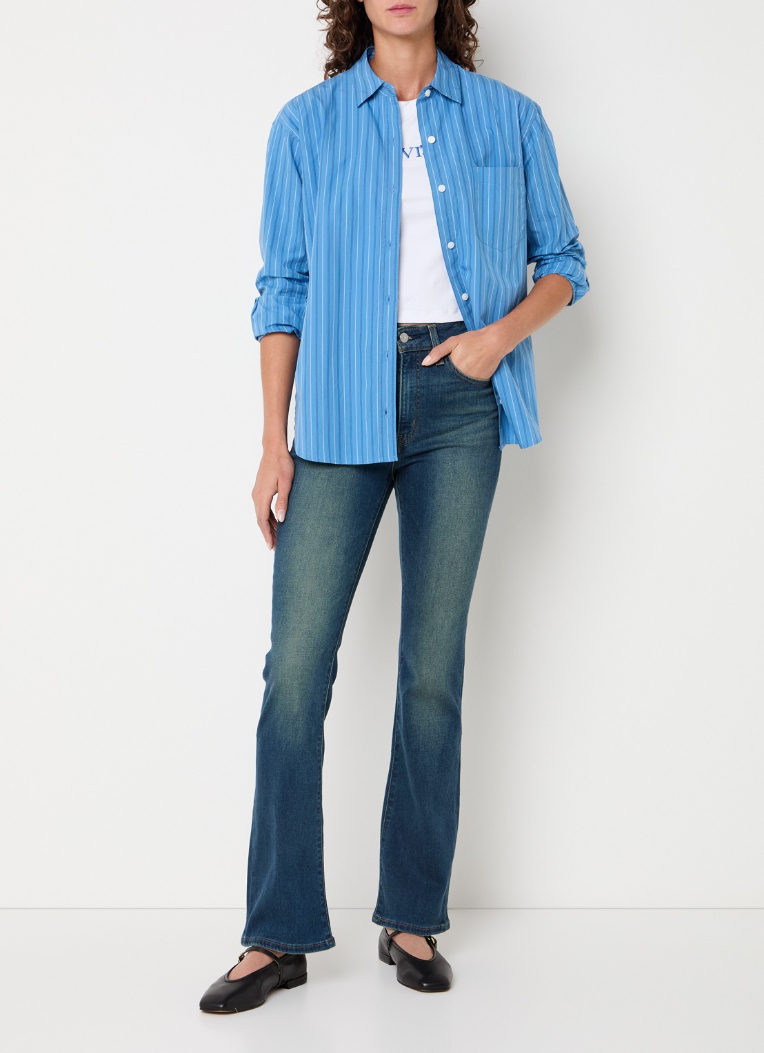 Levi's Harlie blouse met streepprint - voorkant 3 blauw
