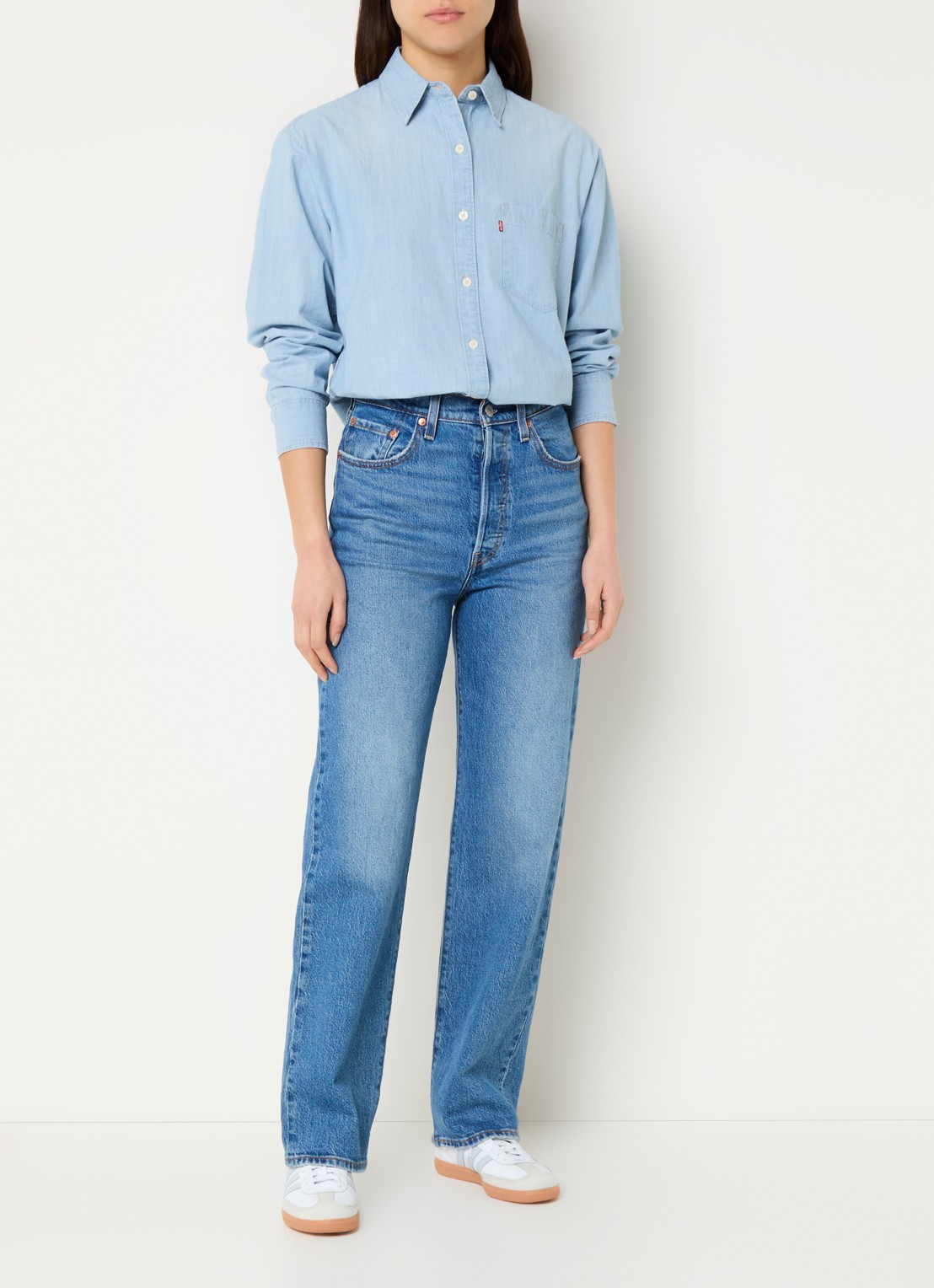 Levi's Harlie blouse van chambray met borstzak - voorkant 3 lichtblauw