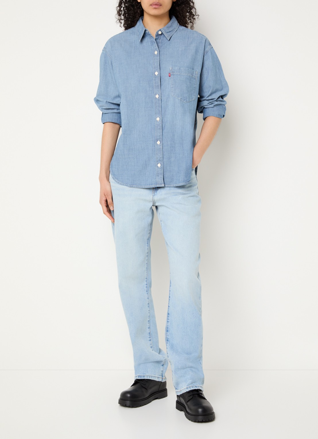 Levi's Harlie Boyfriend blouse van chambray met borstzak - voorkant 4 indigo