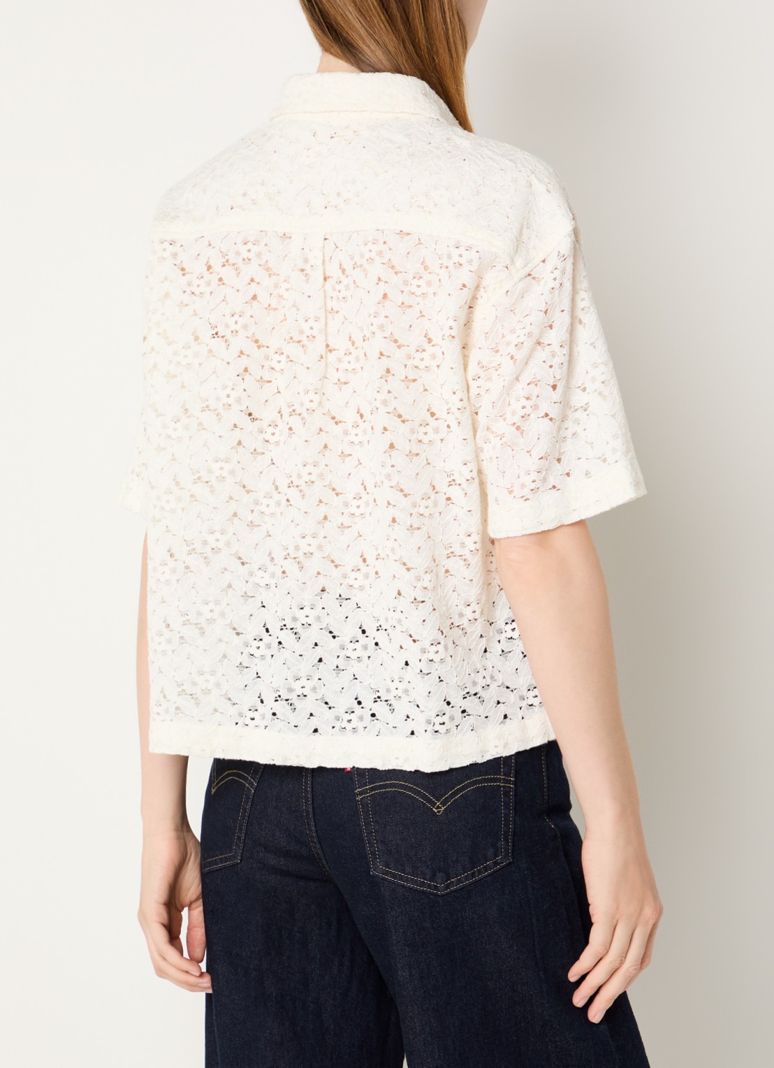 Levi's Harlie semi-transparante blouse van kant - achterkant creme