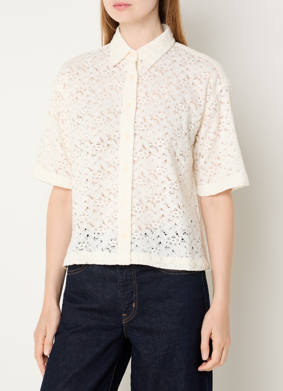 Levi's Harlie semi-transparante blouse van kant - detail 2 creme