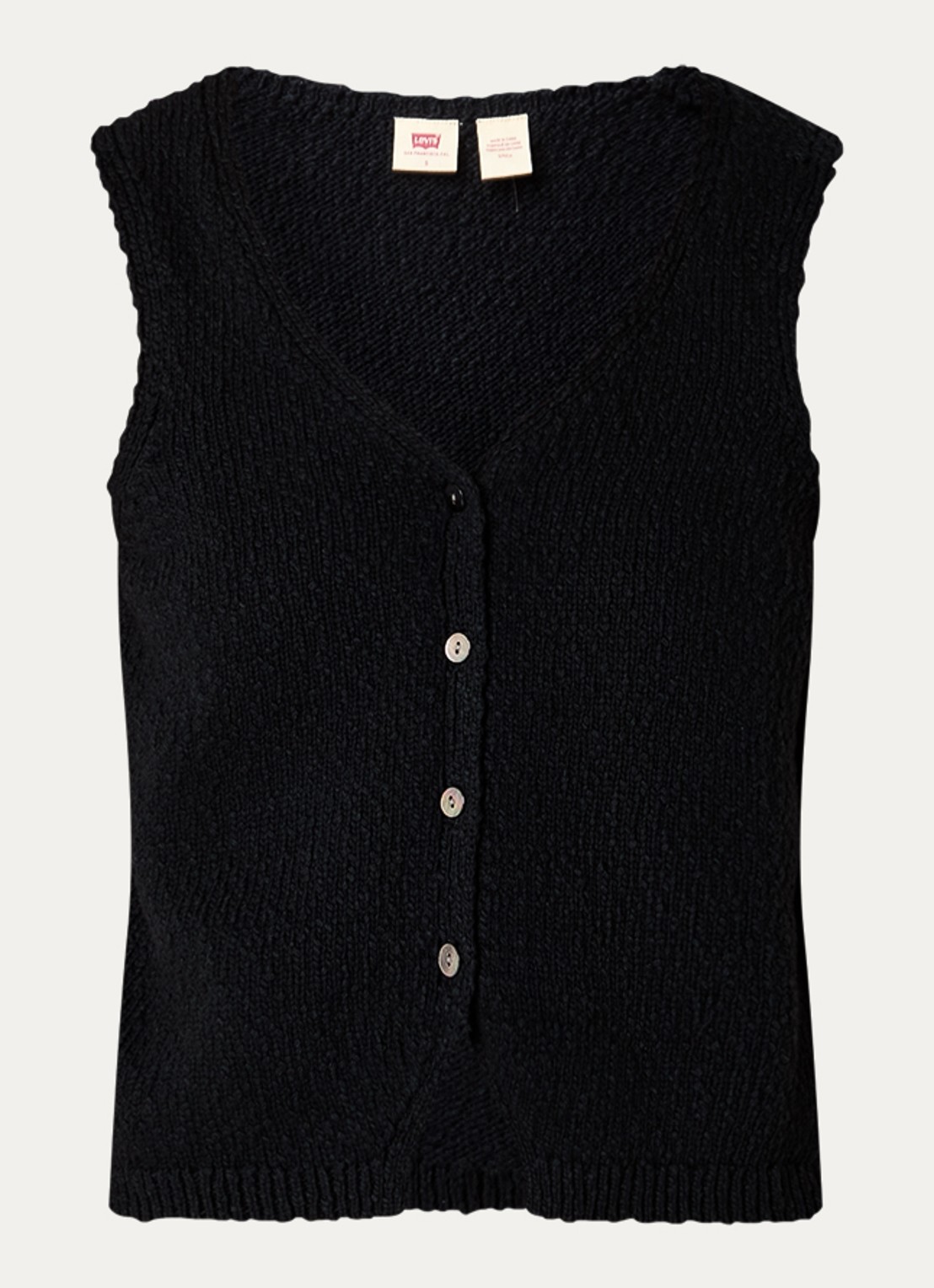 Levi's Helen grofgebreid gilet met ribstructuur - voorkant 2 zwart