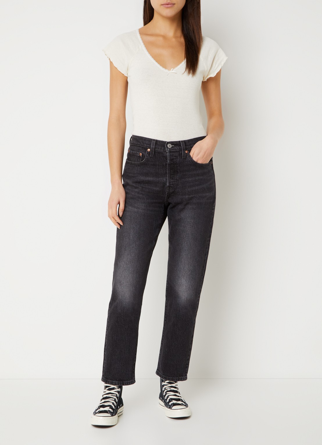 Levi's High waist cropped tapered jeans met gekleurde wassing - voorkant 5 zwart