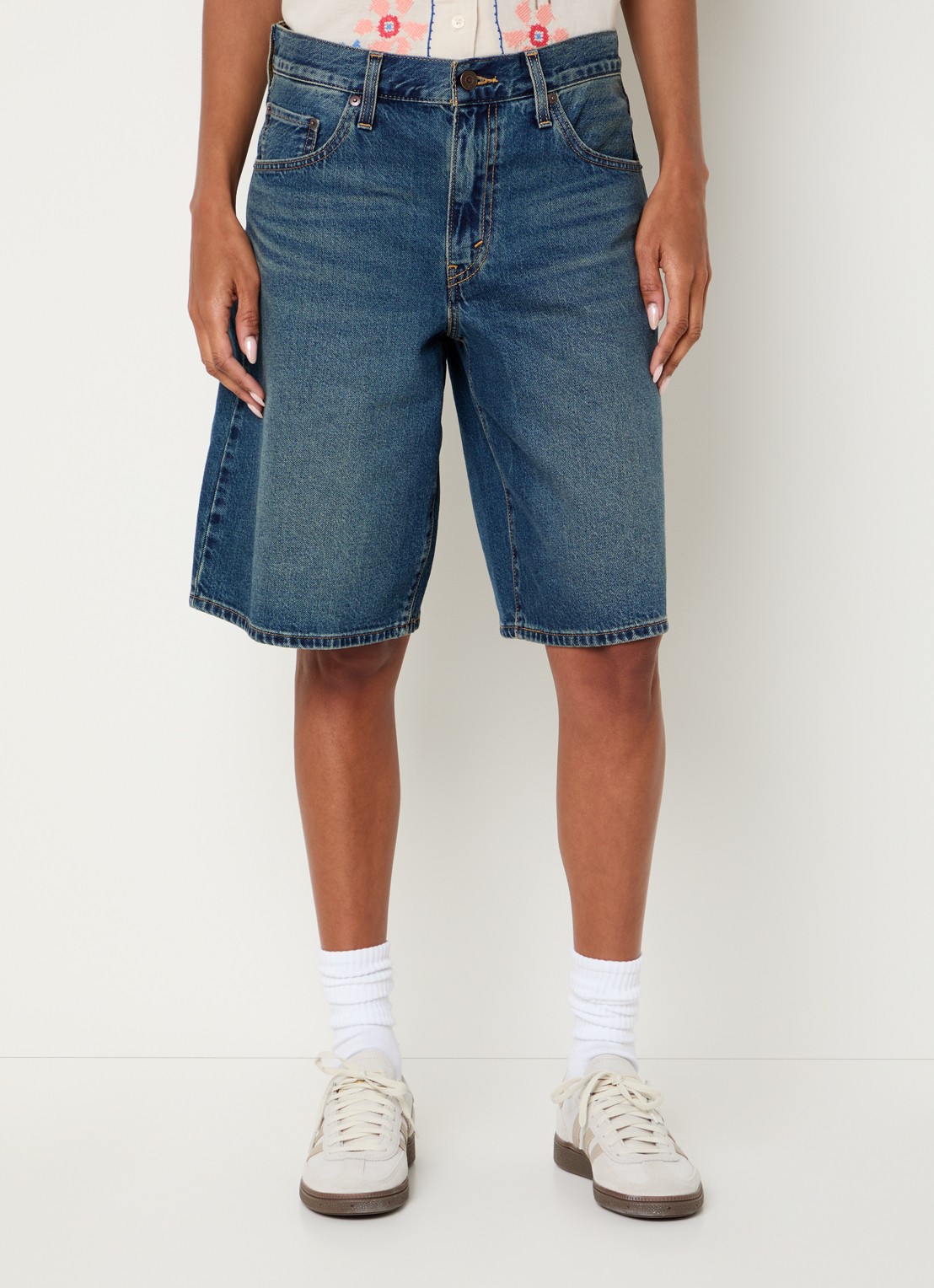 Levi's High waist loose fit korte broek van denim - detail 4 indigo