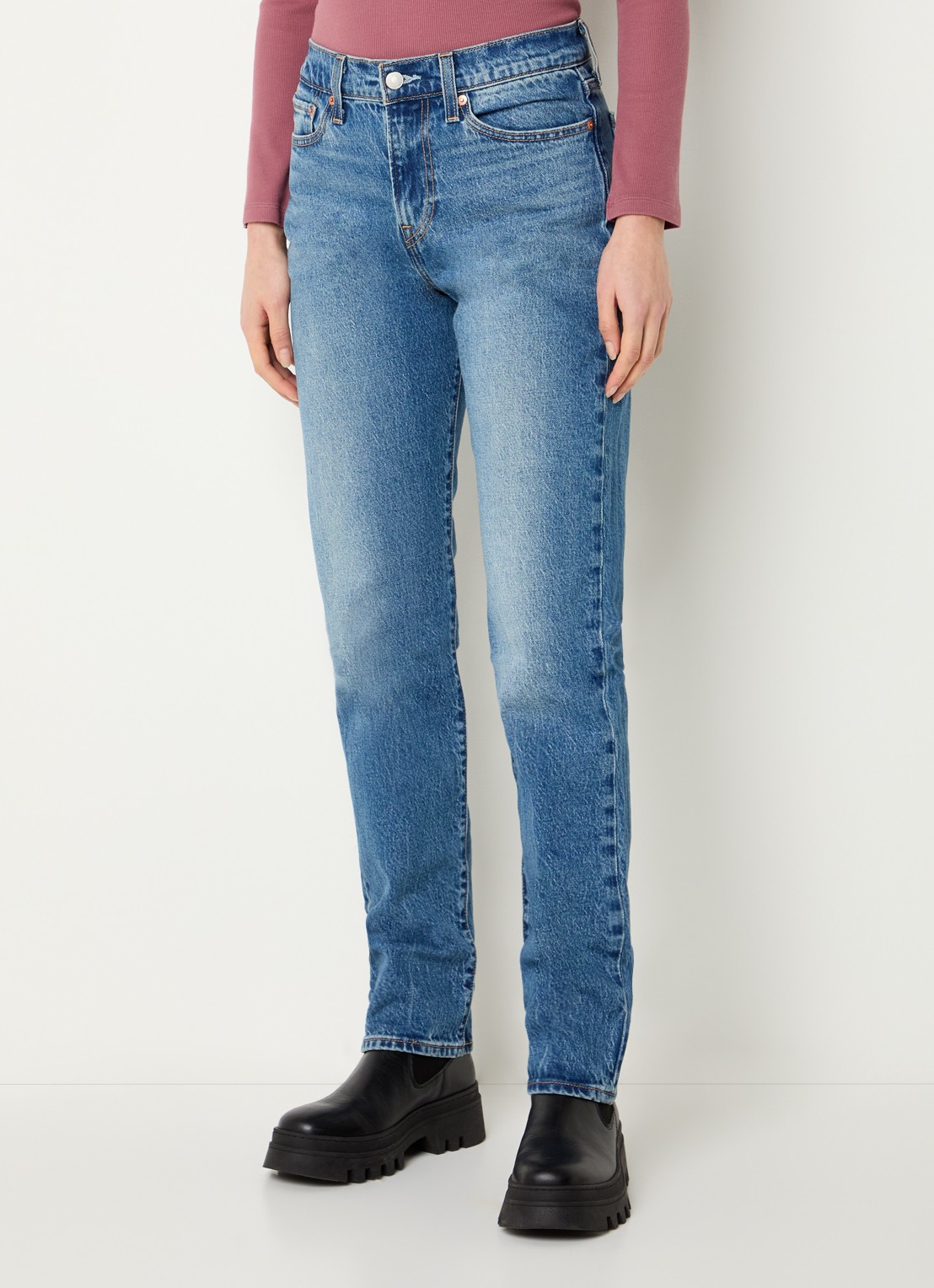 Levi's High waist slim fit jeans met medium wassing - detail 4 indigo