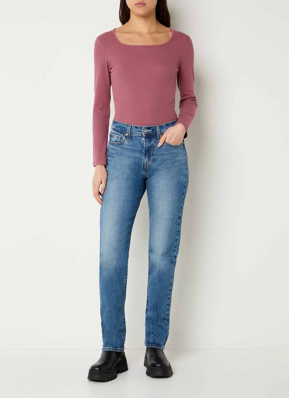 Levi's High waist slim fit jeans met medium wassing - voorkant 2 indigo