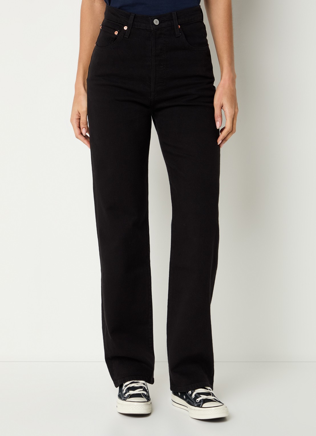 Levi's High waist straight leg jeans met gekleurde wassing - detail 4 zwart