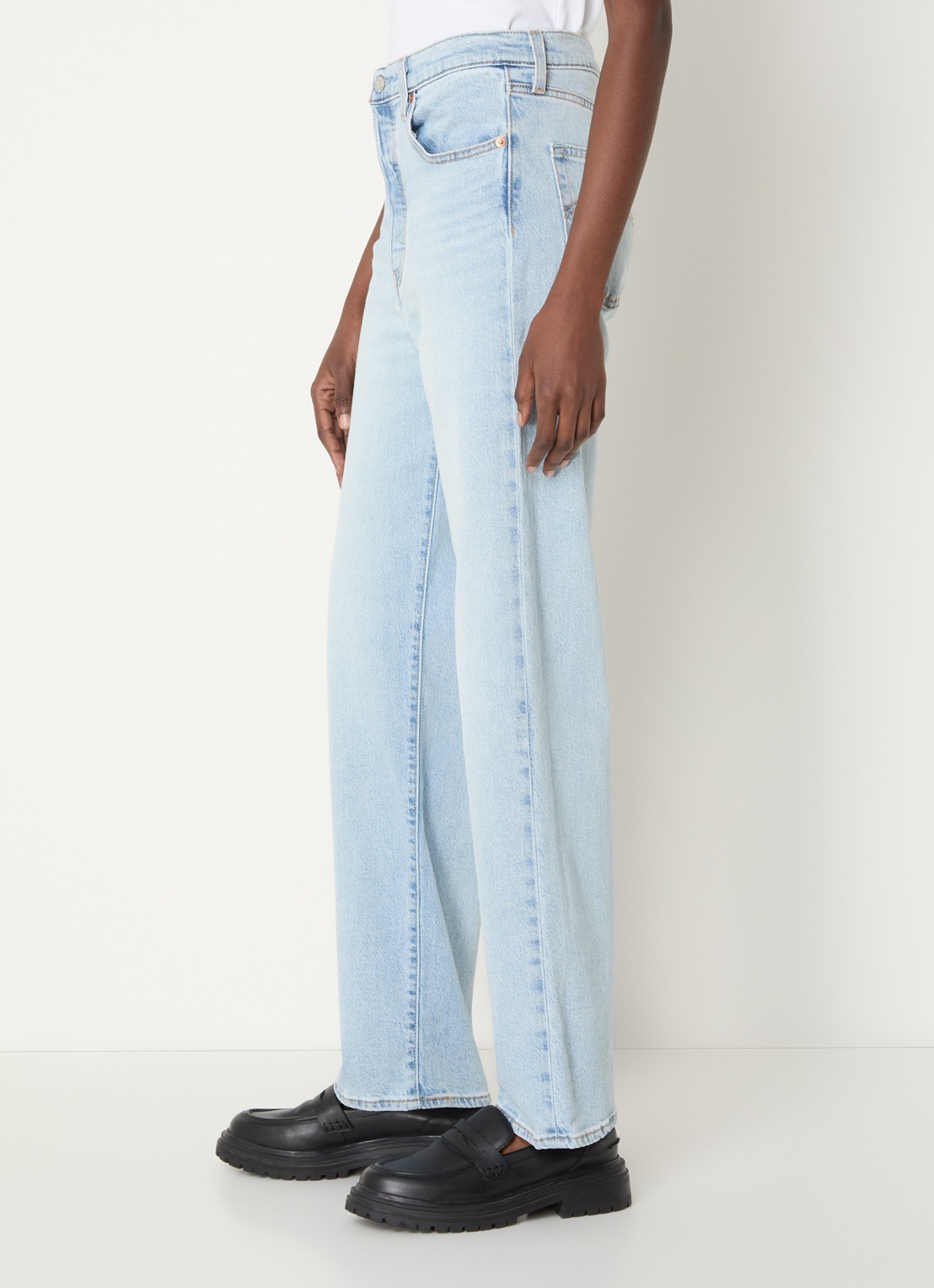 Levi's High waist straight leg jeans met lichte wassing - detail 3 lichtblauw
