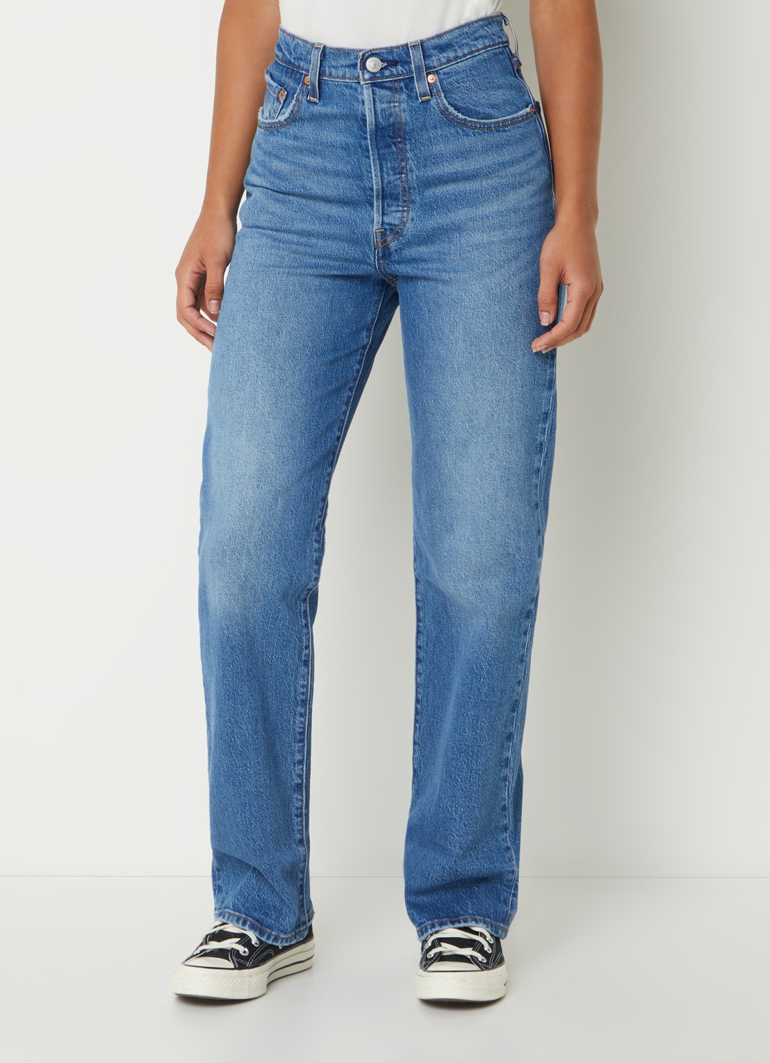 Levi's High waist straight leg jeans met medium wassing - detail 3 indigo