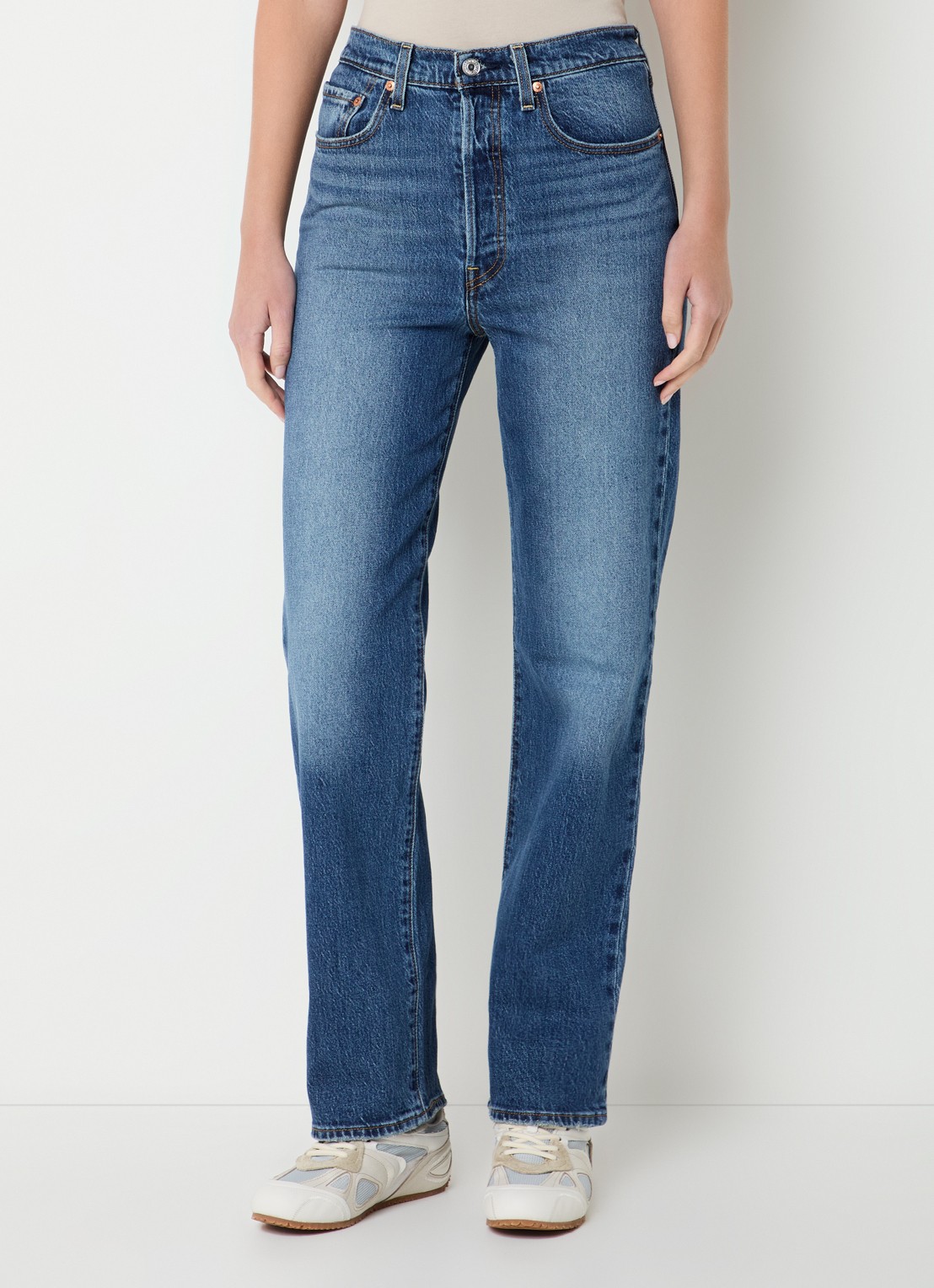 Levi's High waist straight leg jeans met medium wassing - detail indigo