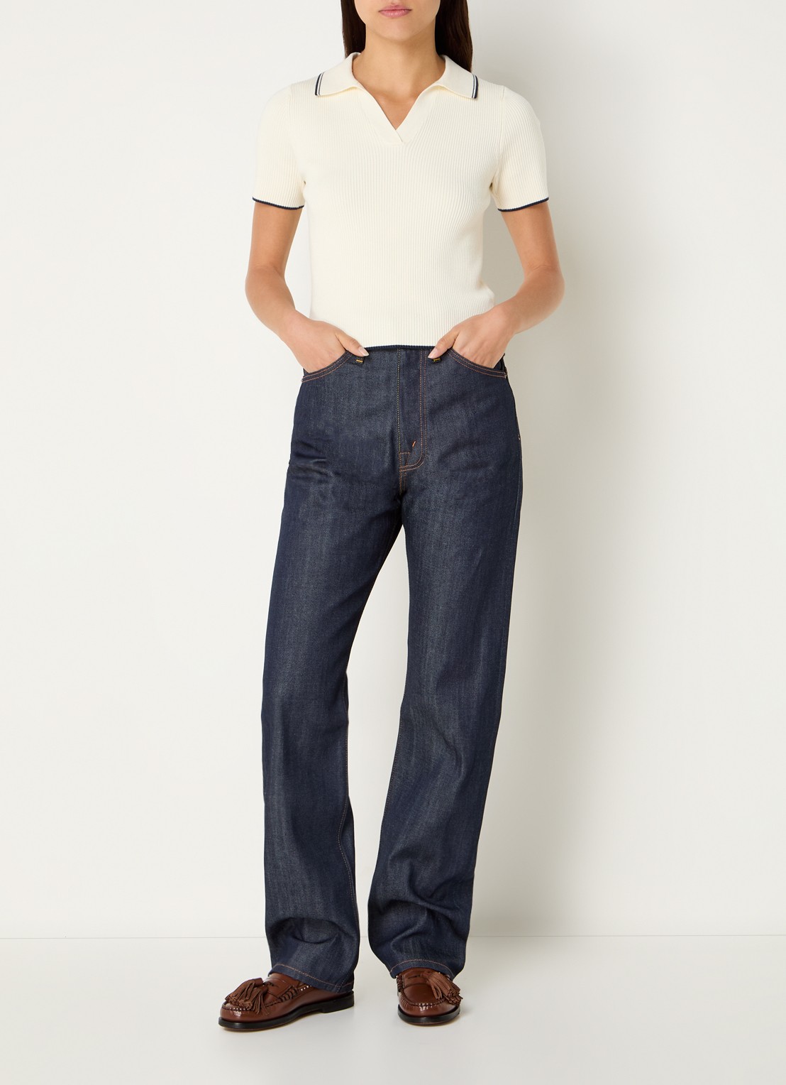 Levi's High waist straight leg jeans met steekzakken - voorkant 5 donkerblauw