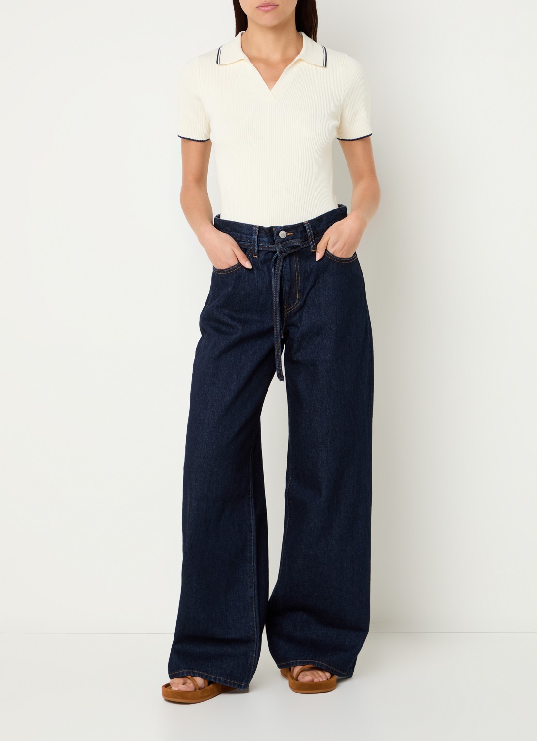 Levi's High waist wide leg jeans met donkere wassing en steekzakken - voorkant 3 indigo