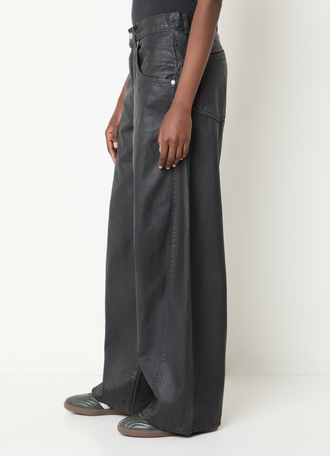 Levi's High waist wide leg jeans met glanzende finish - detail 3 zwart