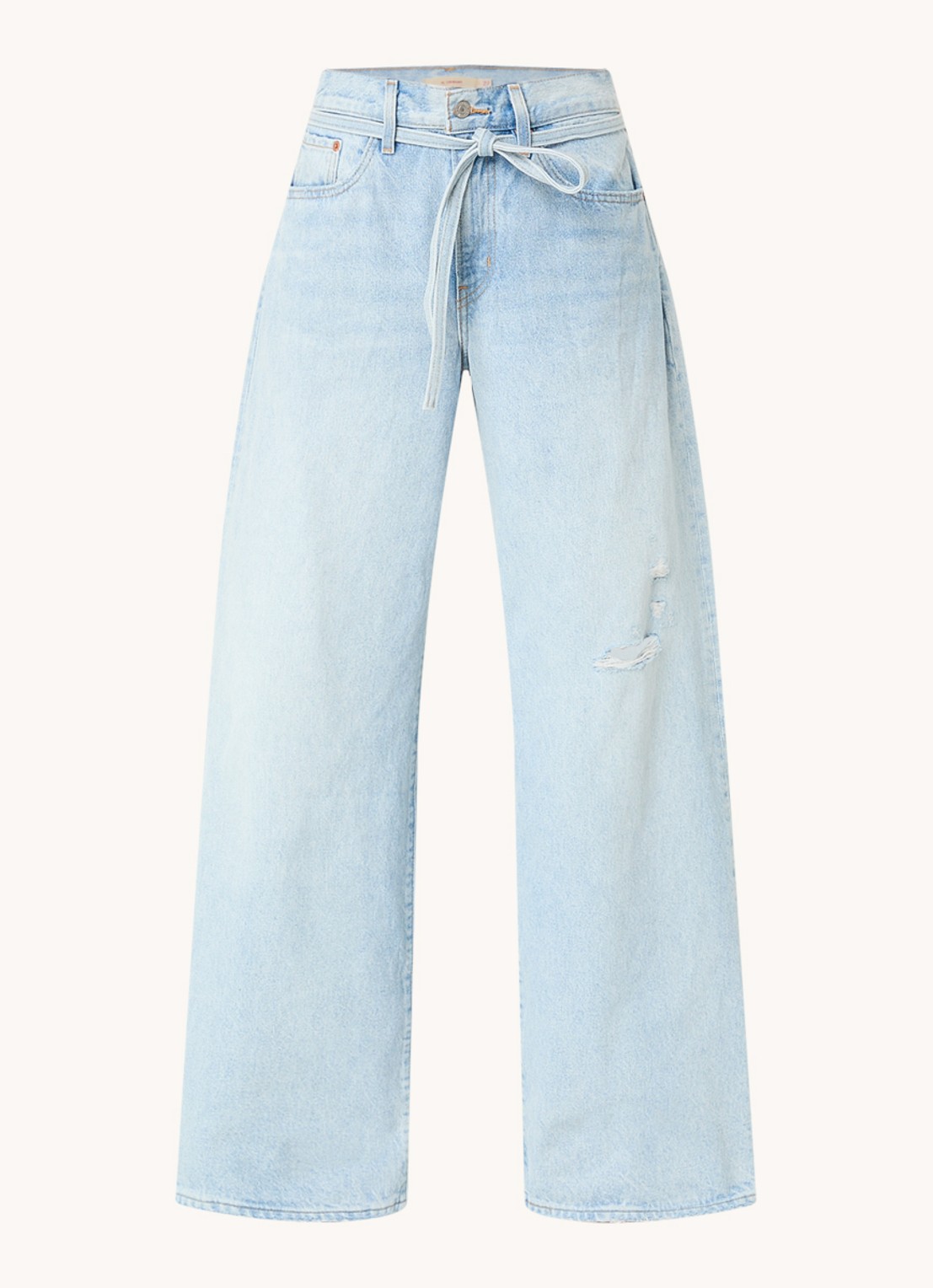Levi's High waist wide leg jeans met lichte wassing en strikceintuur - voorkant indigo