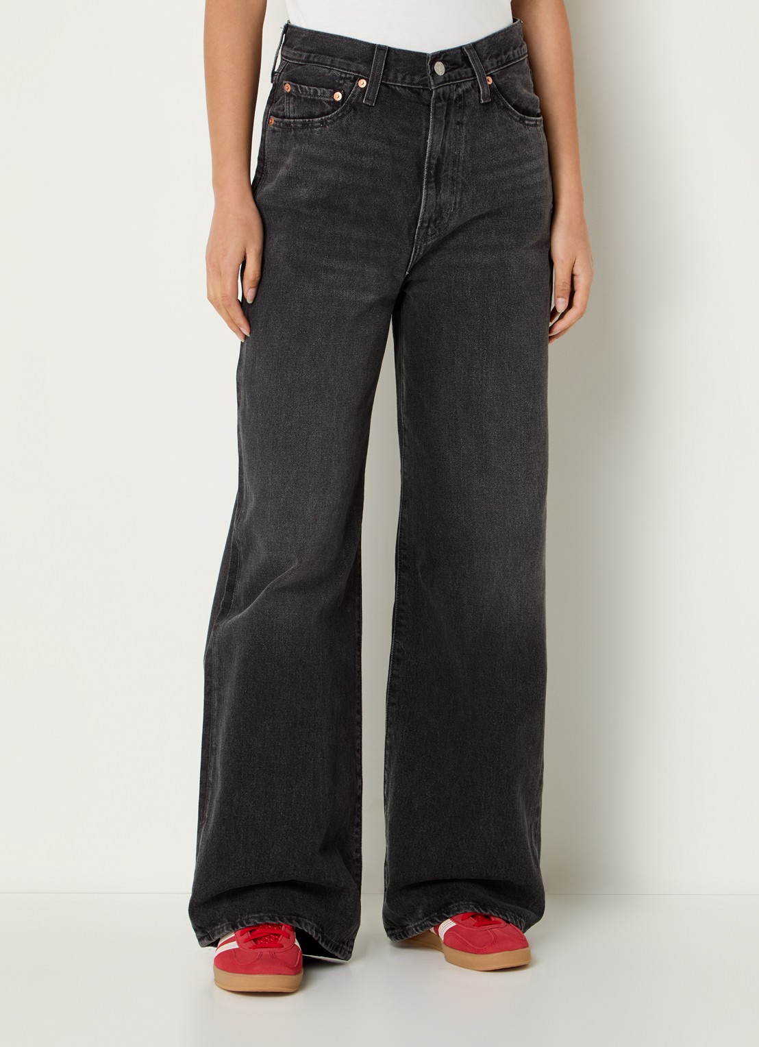 Levi's High waist wide leg jeans met steekzakken - detail 4 donkergrijs