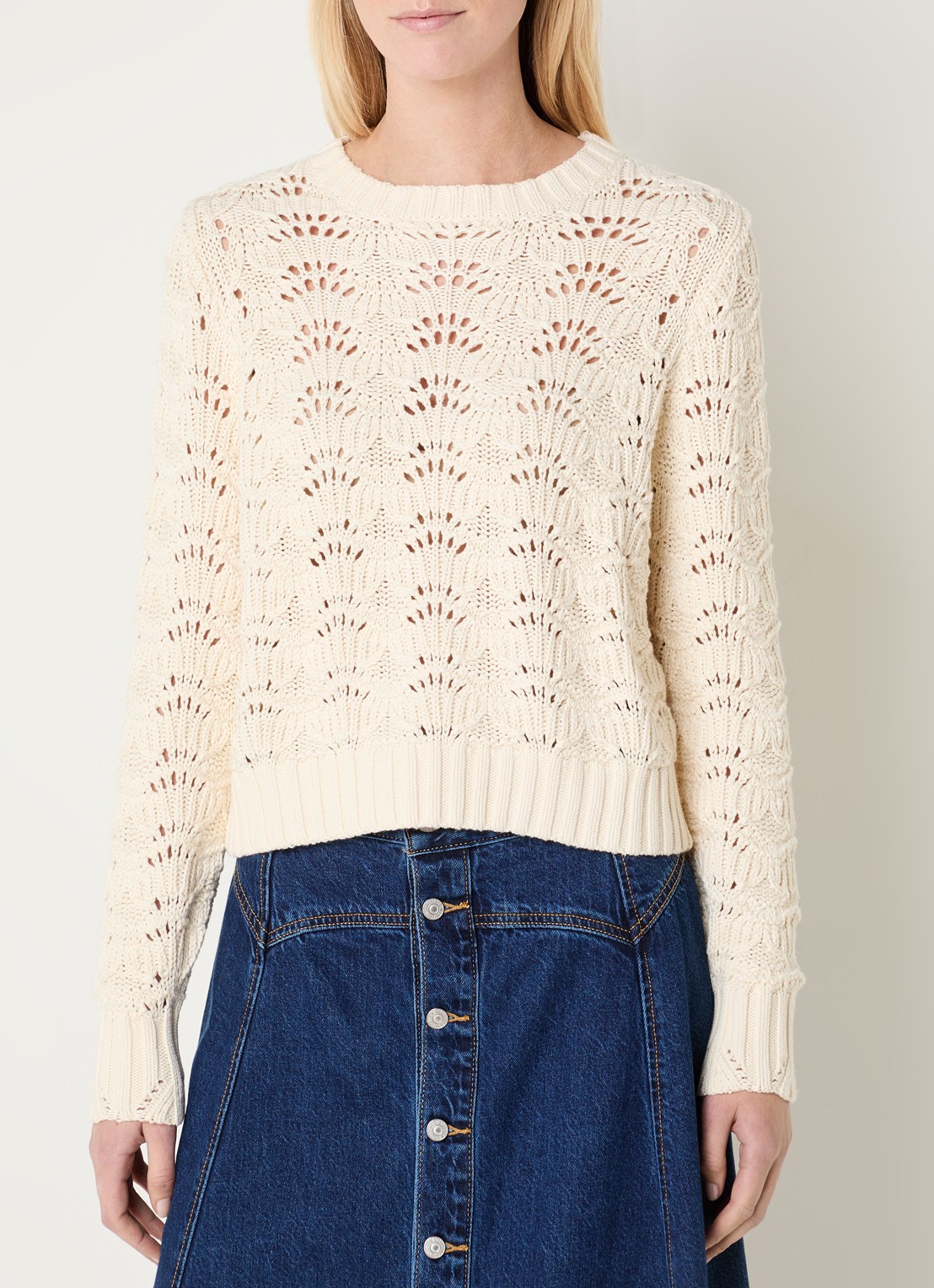 Levi's Hope grofgebreide trui met opengewerkt dessin - detail 4 creme