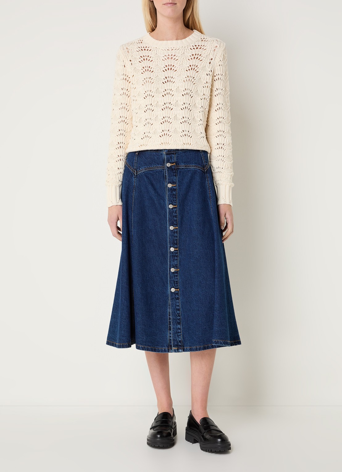 Levi's Hope grofgebreide trui met opengewerkt dessin - voorkant 2 creme