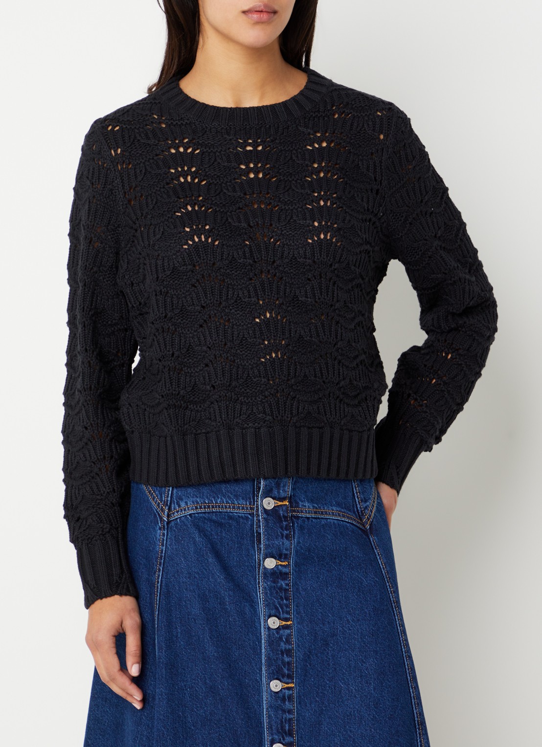 Levi's Hope grofgebreide trui met ronde hals - detail 4 zwart