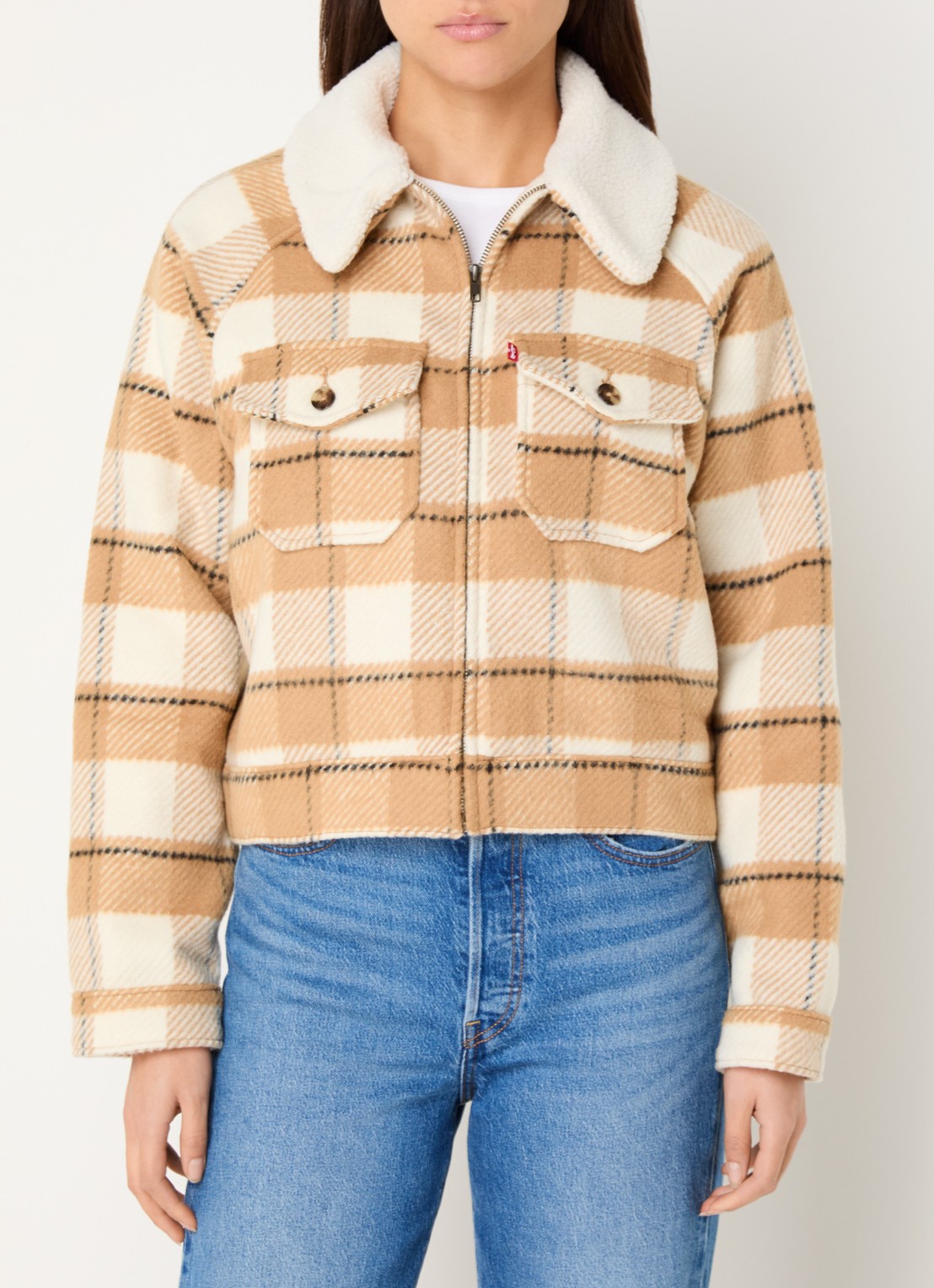 Levi's Jack in wolblend met ruitdessin - detail beige