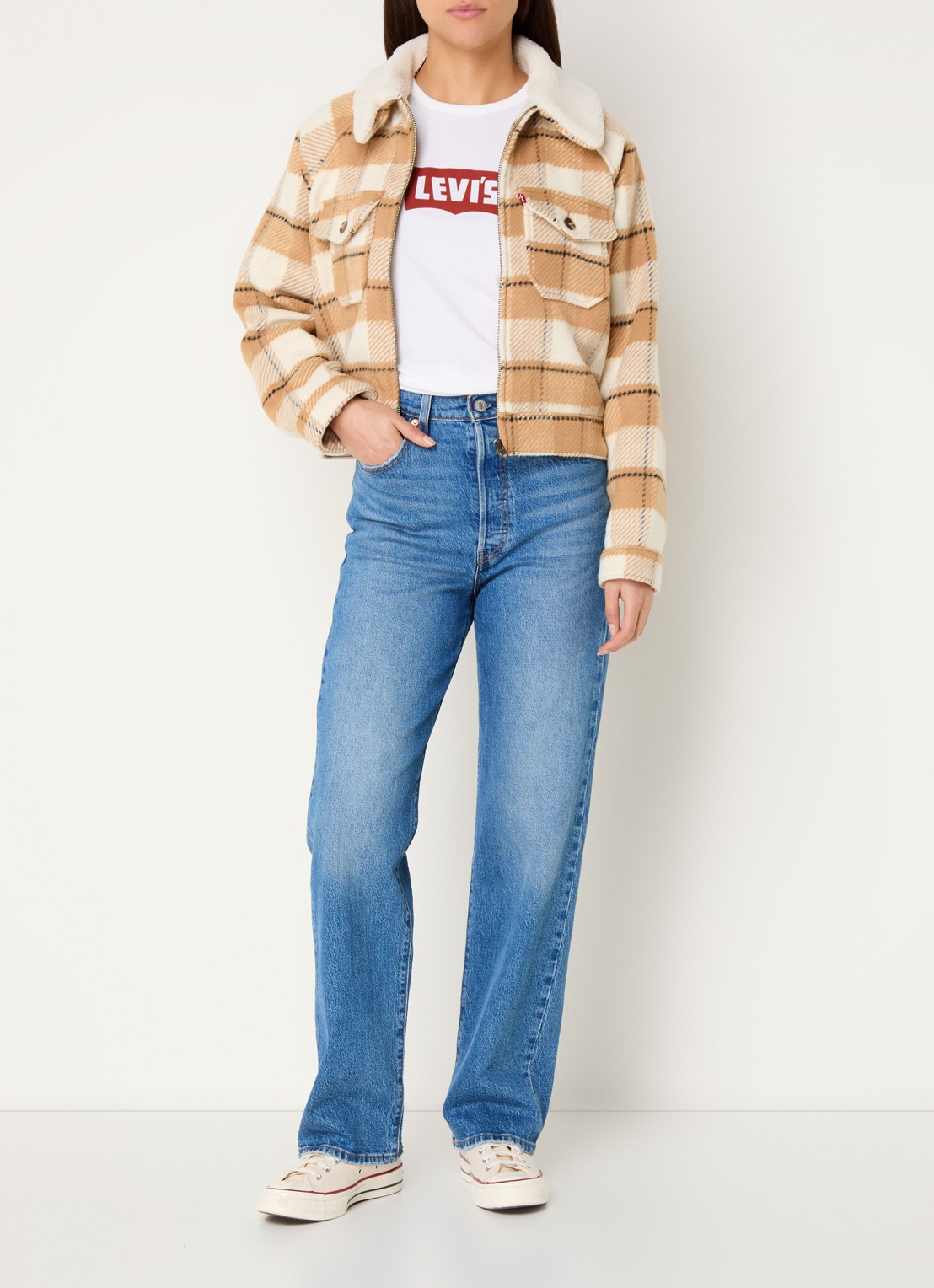 Levi's Jack in wolblend met ruitdessin - voorkant 5 beige