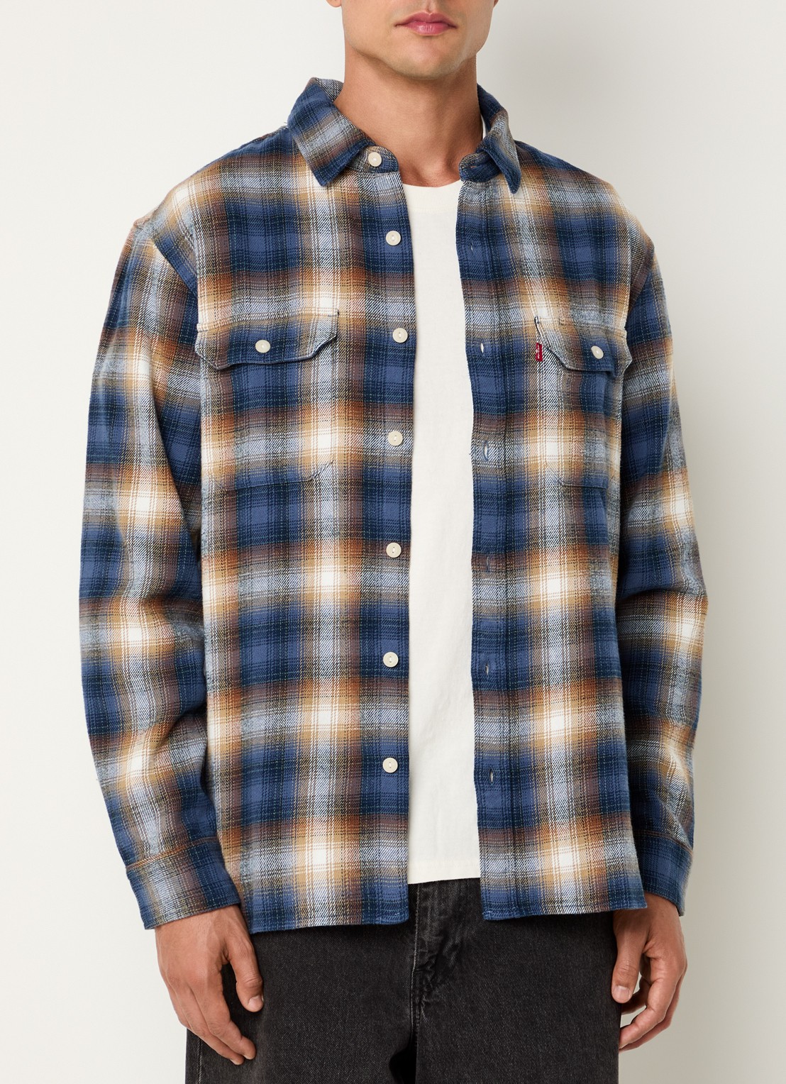 Levi's Jackson overshirt met ruitdessin - detail indigo