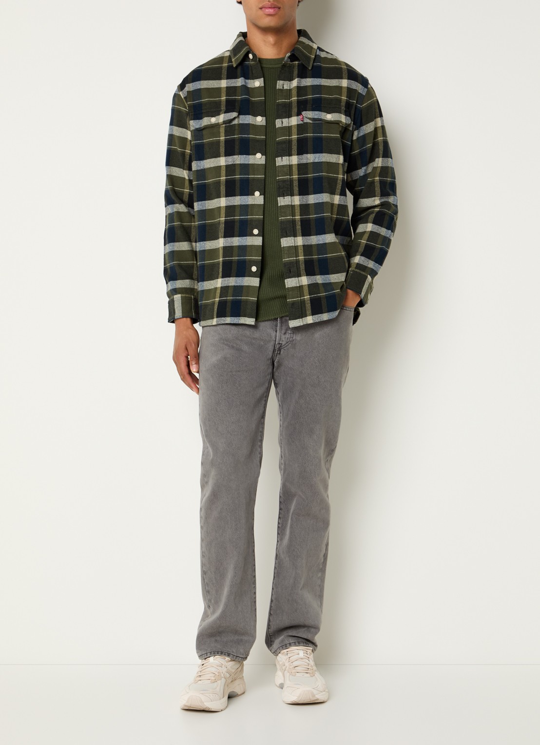 Levi's Jackson overshirt met ruitdessin - voorkant 2 legergroen