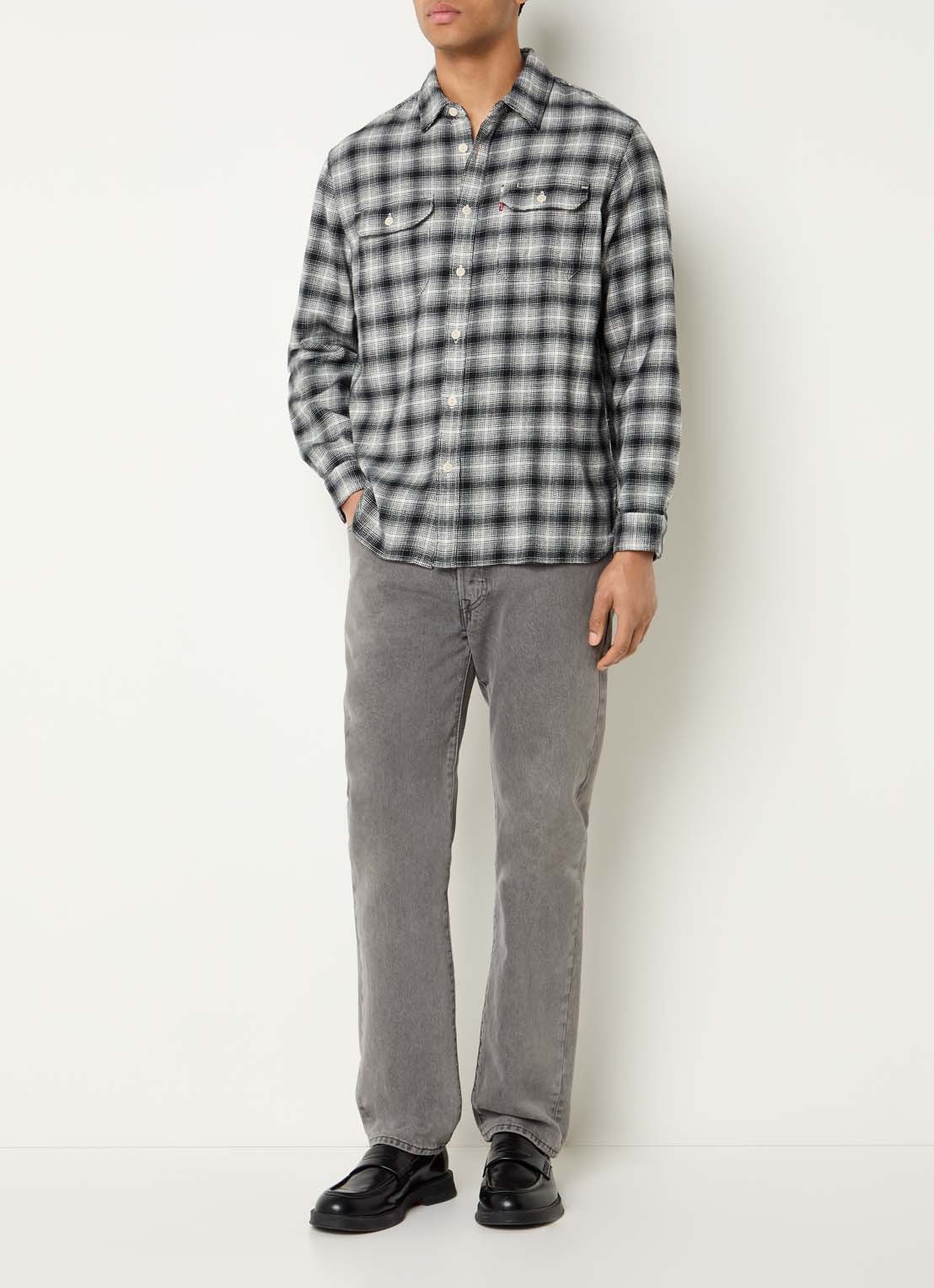 Levi's Jackson regular fit overshirt met ruitdessin - voorkant 2 zwart