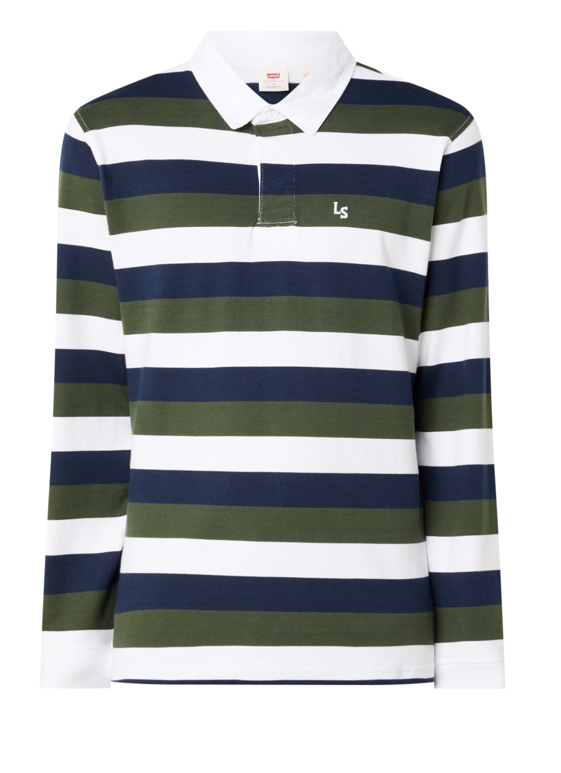 Levi's Jona regular fit polo met streepprint - voorkant legergroen
