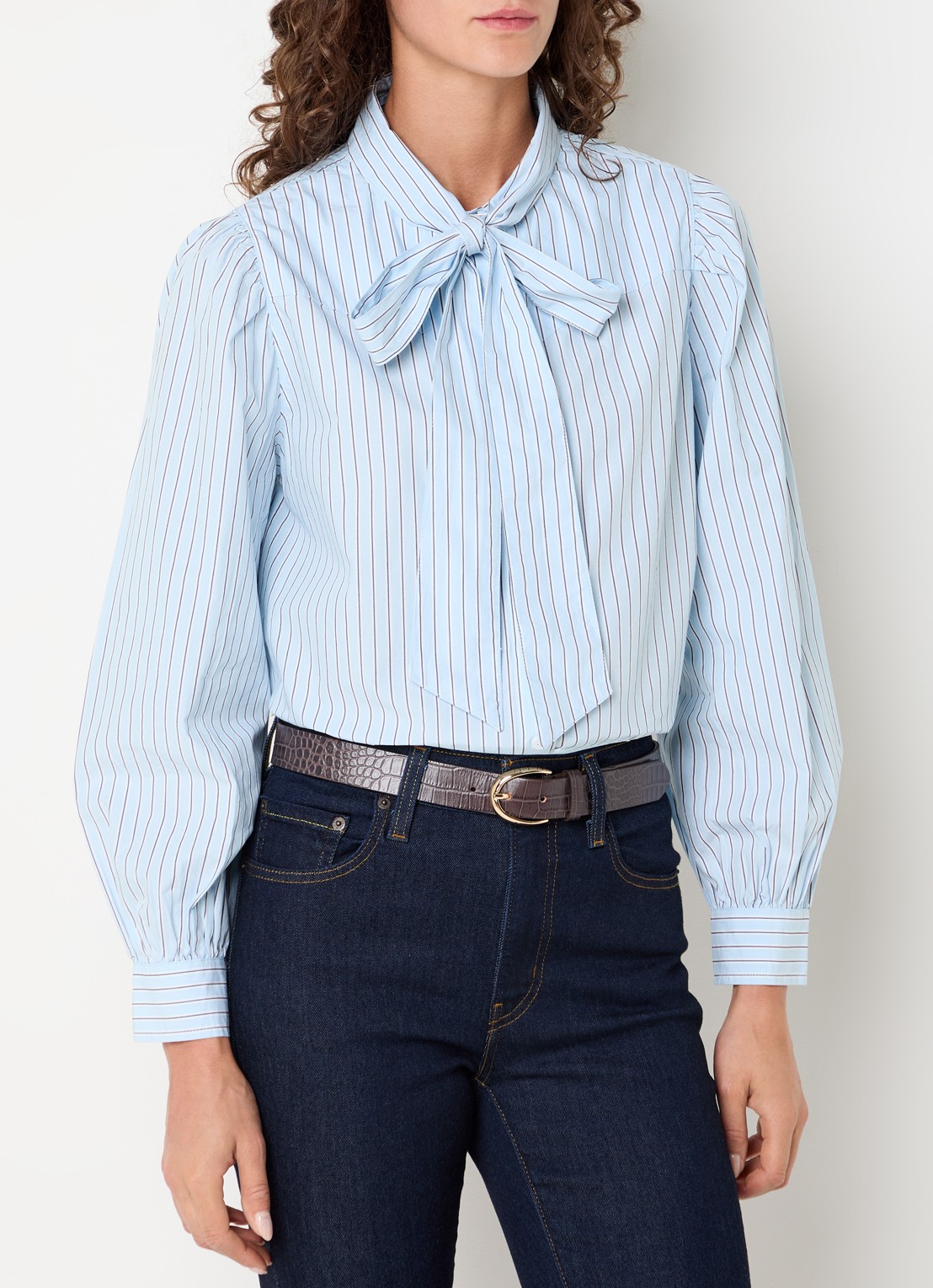 Levi's Judice blouse met streepprint - detail 2 lichtblauw