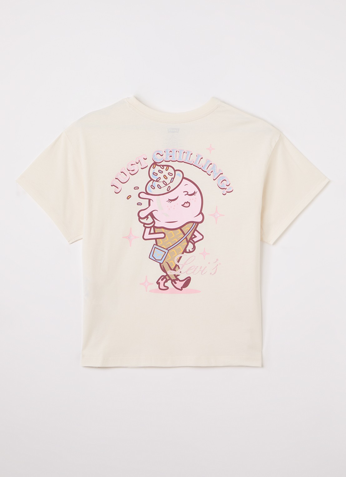 Levi's Just Chilling Oversized T-shirt met logo- en backprint - voorkant 2 gebroken wit