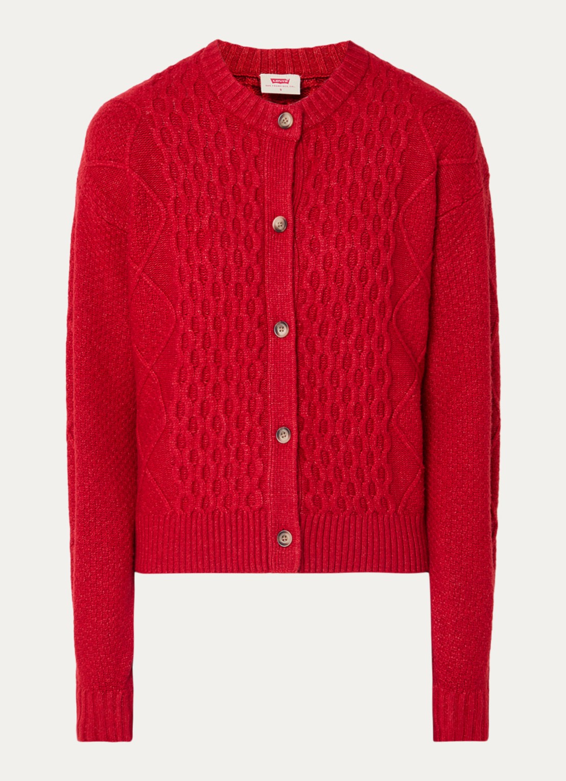 Levi's Kabelgebreid vest in wolblend - voorkant 2 rood