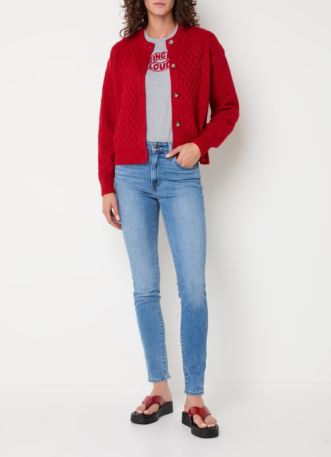 Levi's Kabelgebreid vest in wolblend - voorkant 3 rood