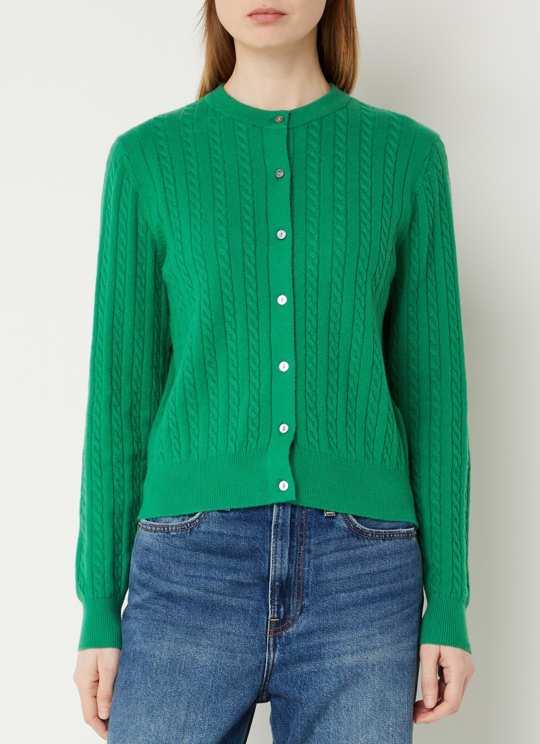 Levi's Kabelgebreid vest met ronde hals - detail groen