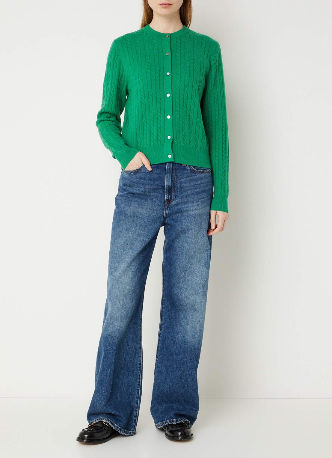 Levi's Kabelgebreid vest met ronde hals - voorkant 3 groen