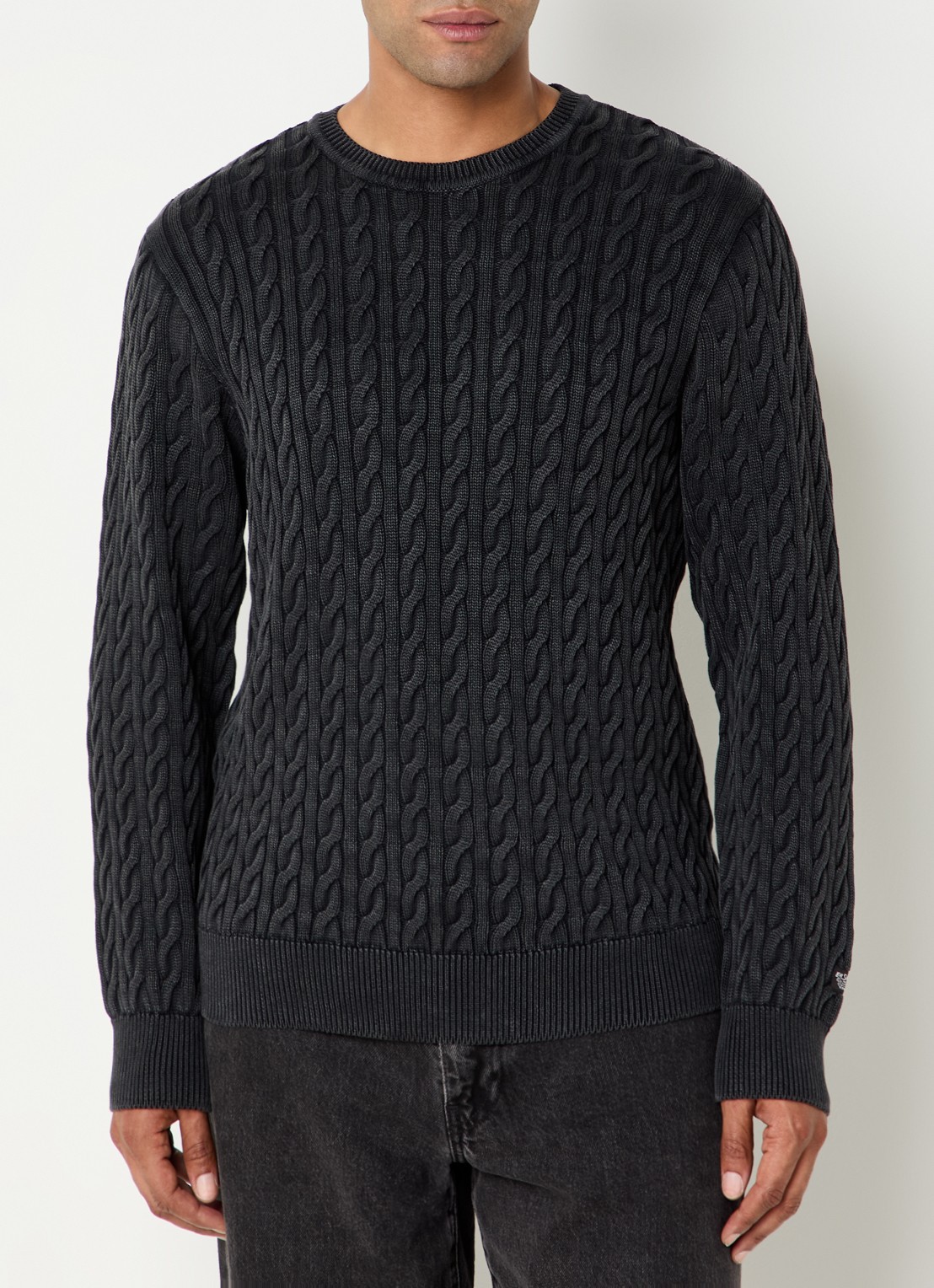 Levi's Kabelgebreide trui met ronde hals - detail 4 antraciet