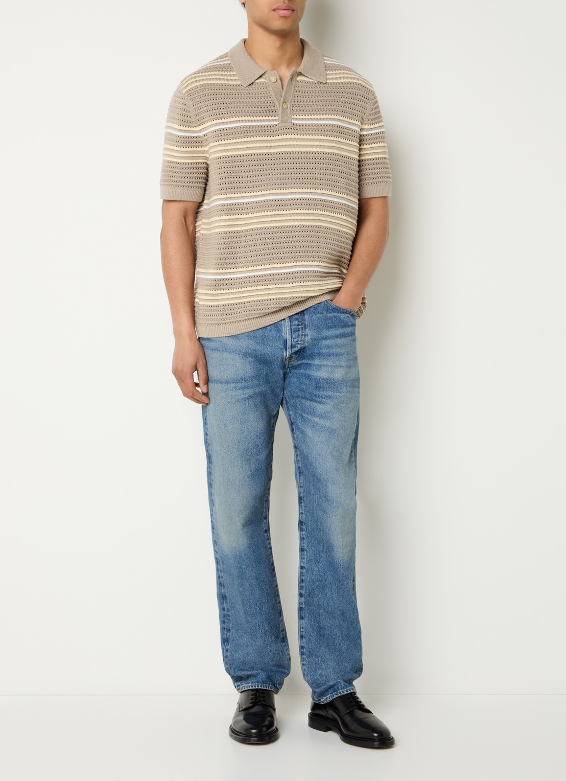 Levi's Laguna polo met opengewerkt dessin - voorkant 3 donkerkhaki