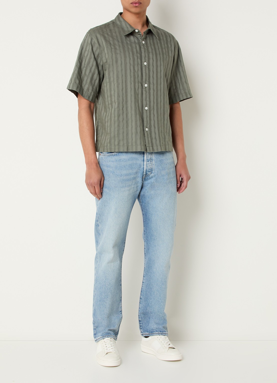 Levi's Lama regular fit overhemd met streepprint - voorkant 2 olijfgroen