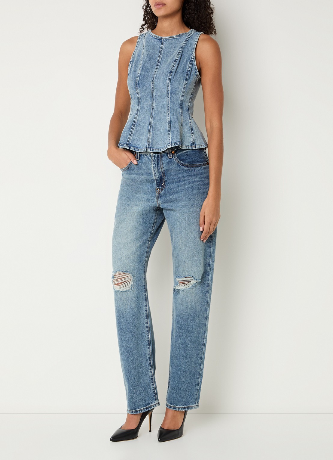 Levi's Leighton top van denim - voorkant 2 indigo