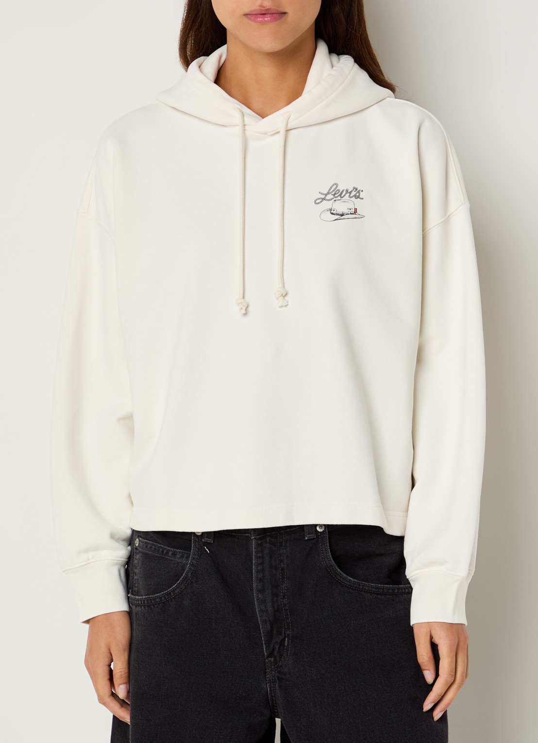 Levi's Leo hoodie met logo- en backprint - achterkant gebroken wit